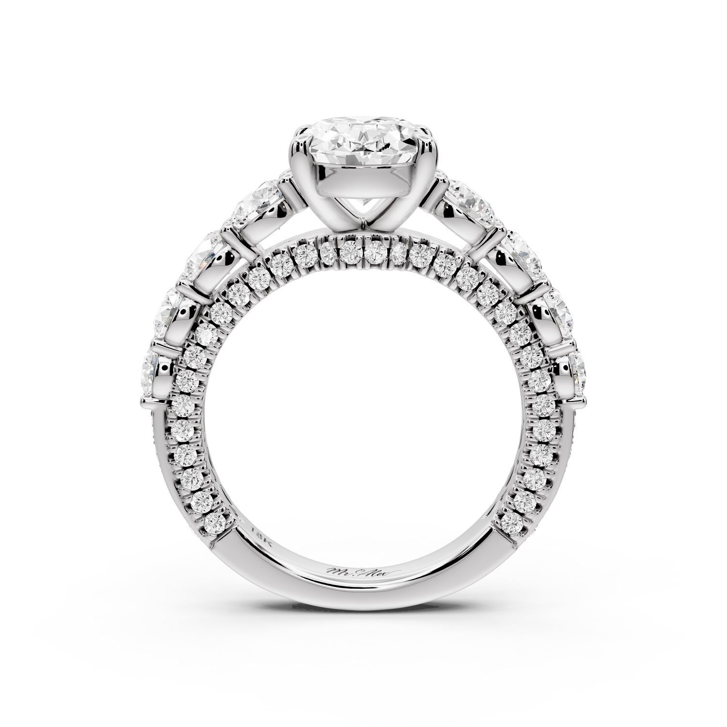 Rocio - 2ct platinum Oval Hidden Halo Engagement Ring with Graduated Side Stones and Double Pavé Band