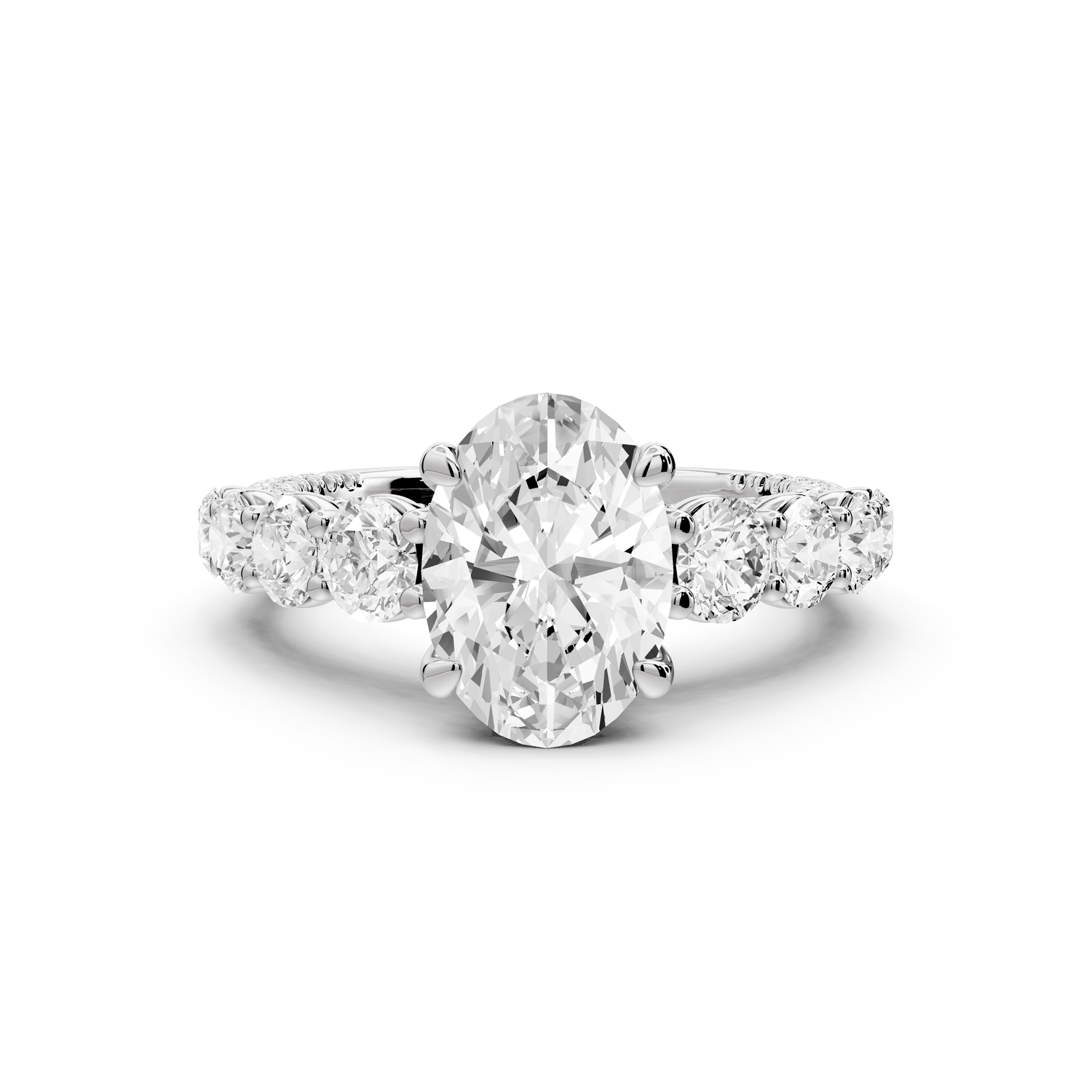 Rocio - 2ct platinum Oval Hidden Halo Engagement Ring with Graduated Side Stones and Double Pavé Band