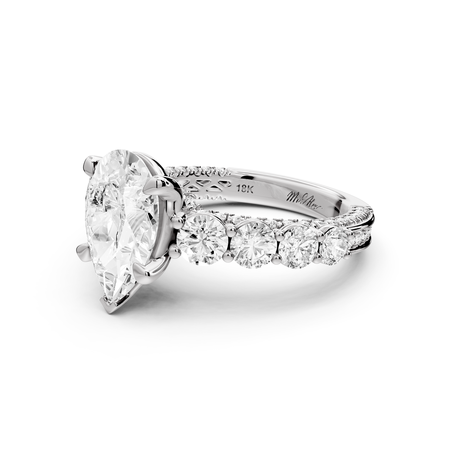 Rocio - 2ct platinum Pear Hidden Halo Engagement Ring with Graduated Side Stones and Double Pavé Band
