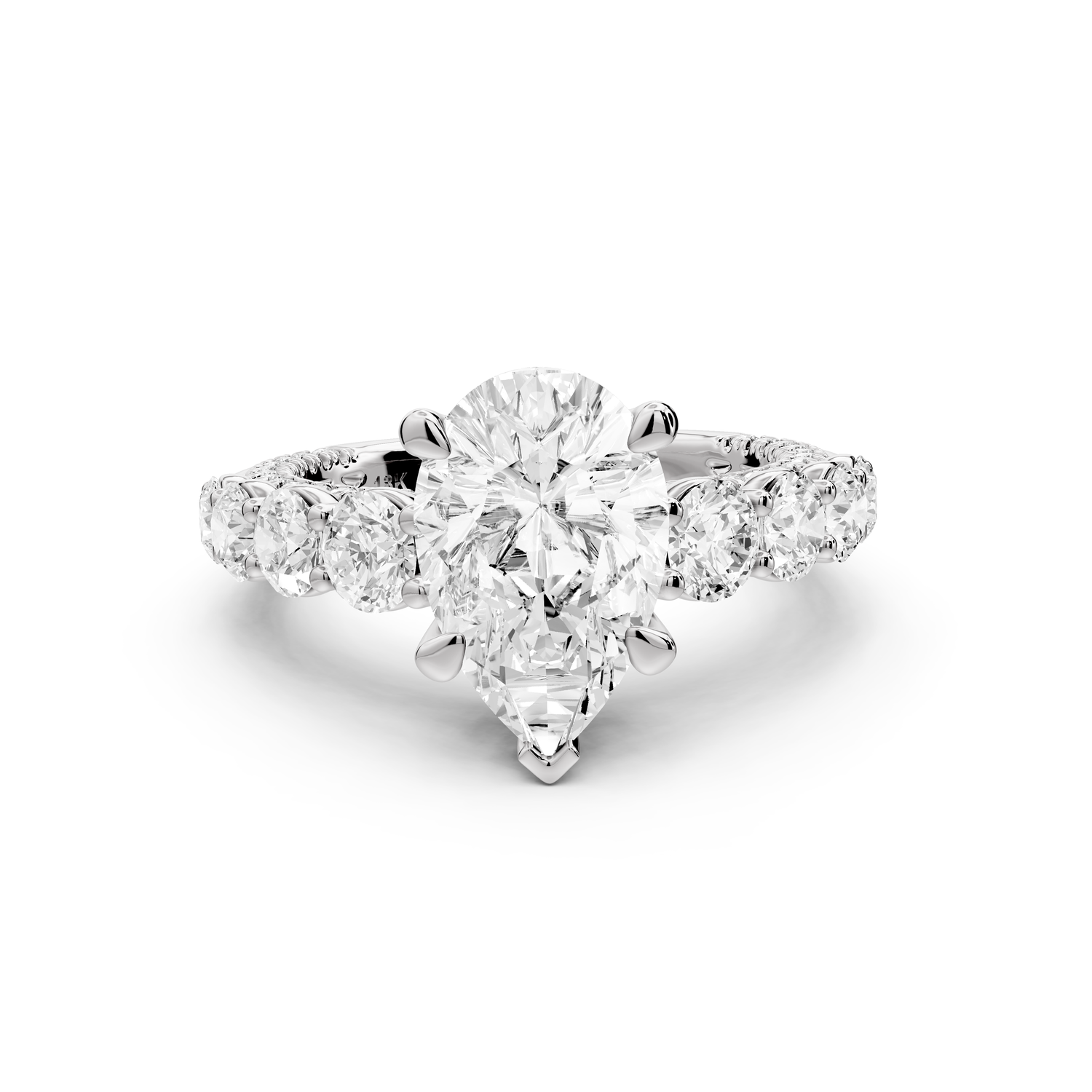 Rocio - 2ct platinum Pear Hidden Halo Engagement Ring with Graduated Side Stones and Double Pavé Band