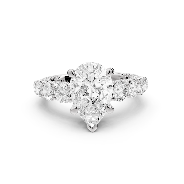 Rocio - 2ct platinum Pear Hidden Halo Engagement Ring with Graduated Side Stones and Double Pavé Band