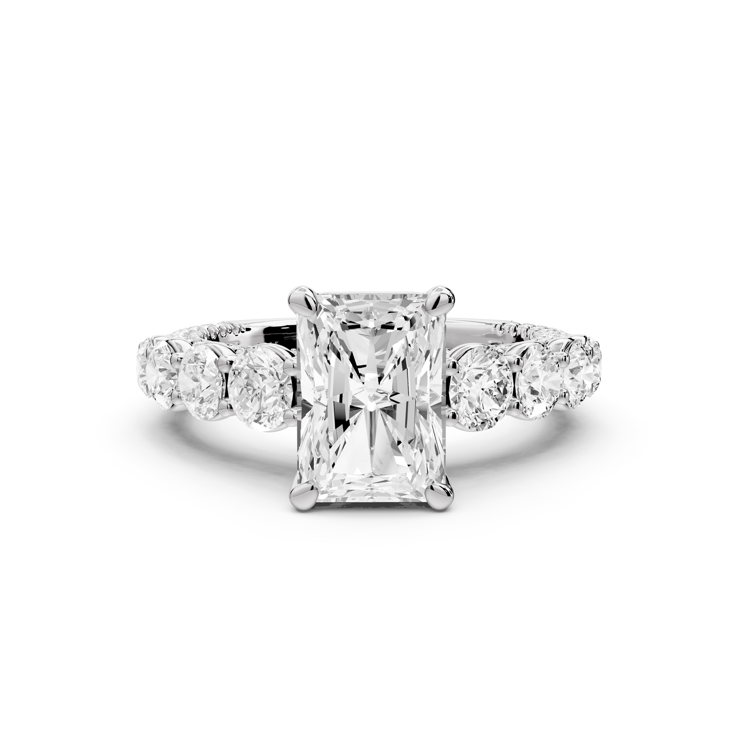 Rocio - 2ct platinum Radiant Hidden Halo Engagement Ring with Graduated Side Stones and Double Pavé Band