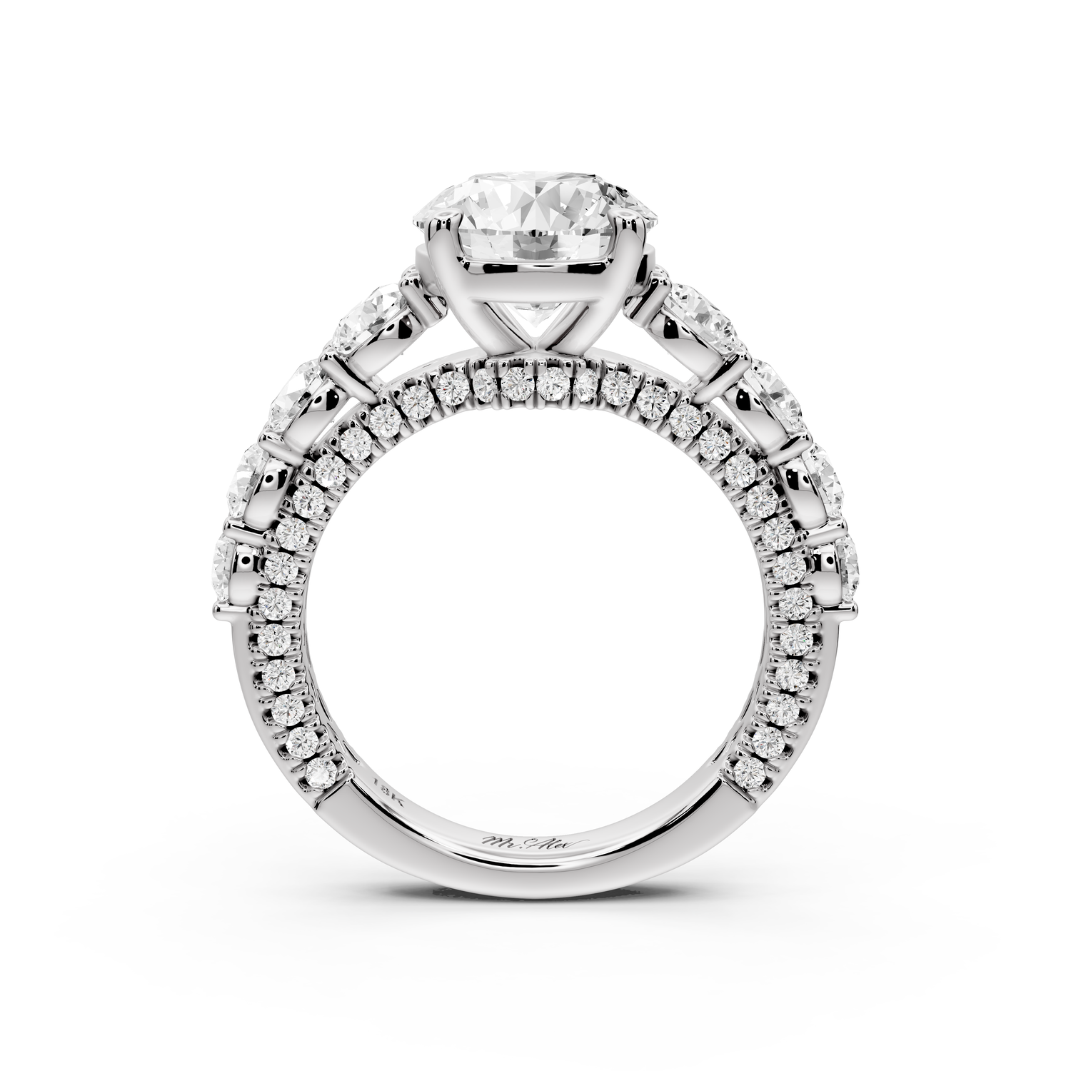 Rocio - 2ct platinum Round Hidden Halo Engagement Ring with Graduated Side Stones and Double Pavé Band