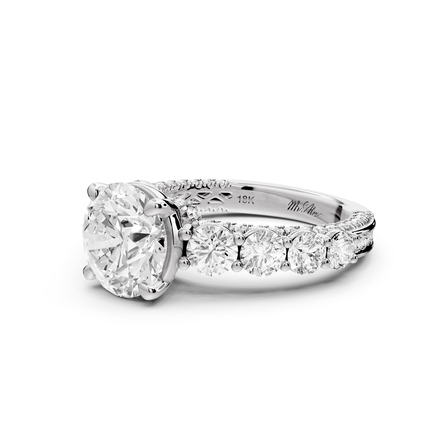 Rocio - 2ct platinum Round Hidden Halo Engagement Ring with Graduated Side Stones and Double Pavé Band