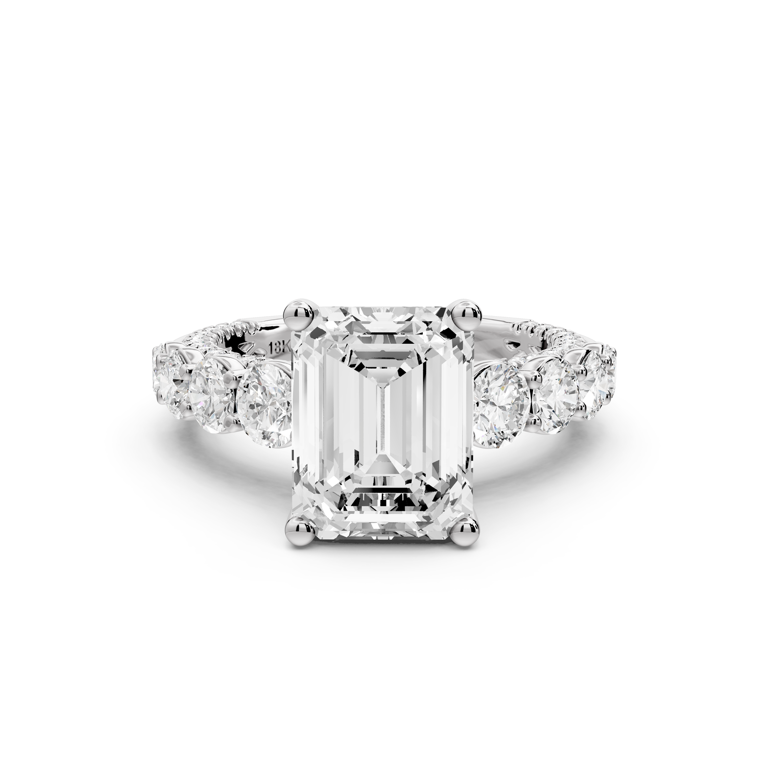 Rocio - 3ct platinum Emerald Hidden Halo Engagement Ring with Graduated Side Stones and Double Pavé Band
