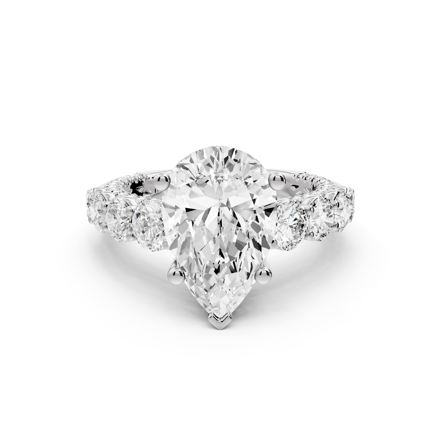 Rocio - 3ct platinum Pear Hidden Halo Engagement Ring with Graduated Side Stones and Double Pavé Band