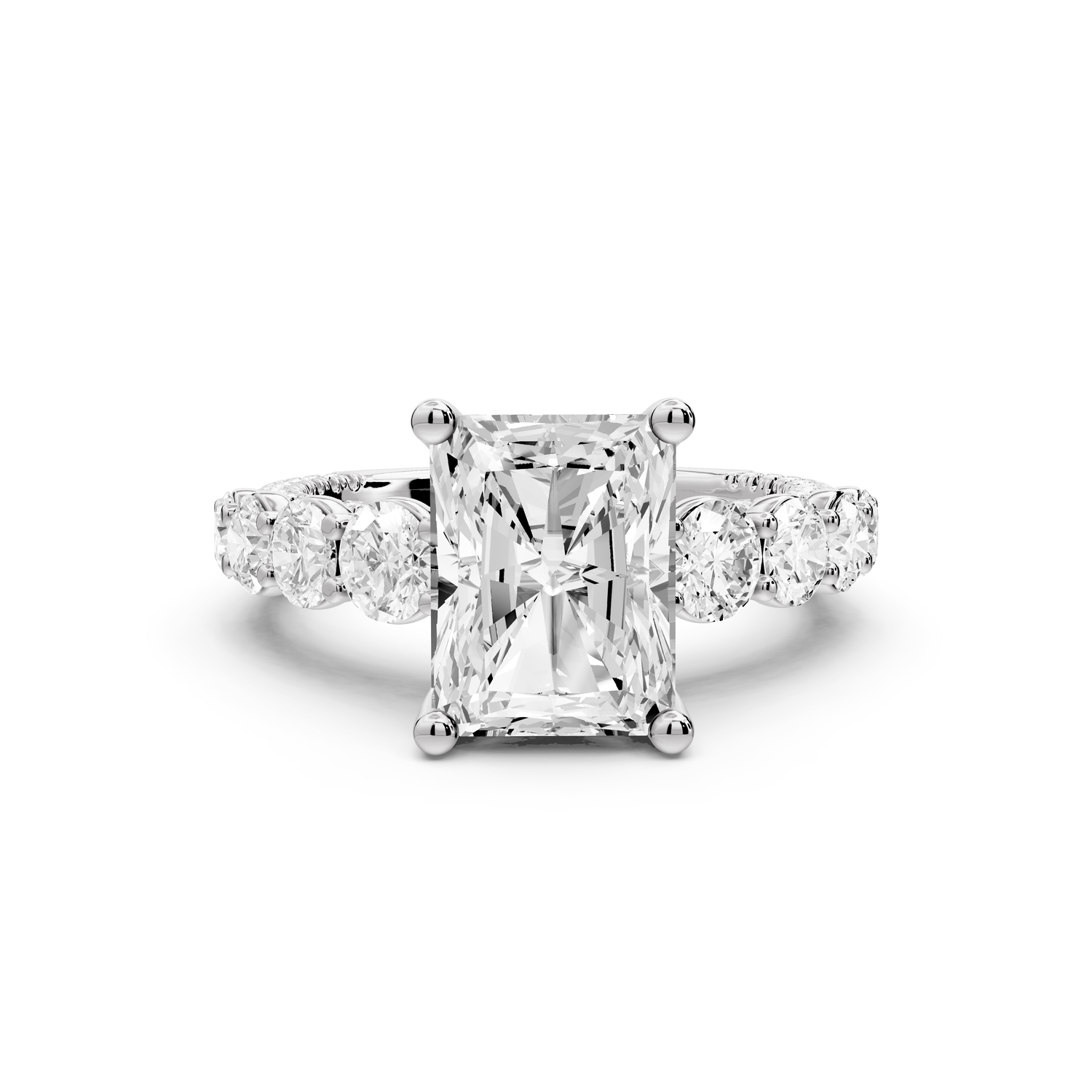 Rocio - 3ct platinum Radiant Hidden Halo Engagement Ring with Graduated Side Stones and Double Pavé Band