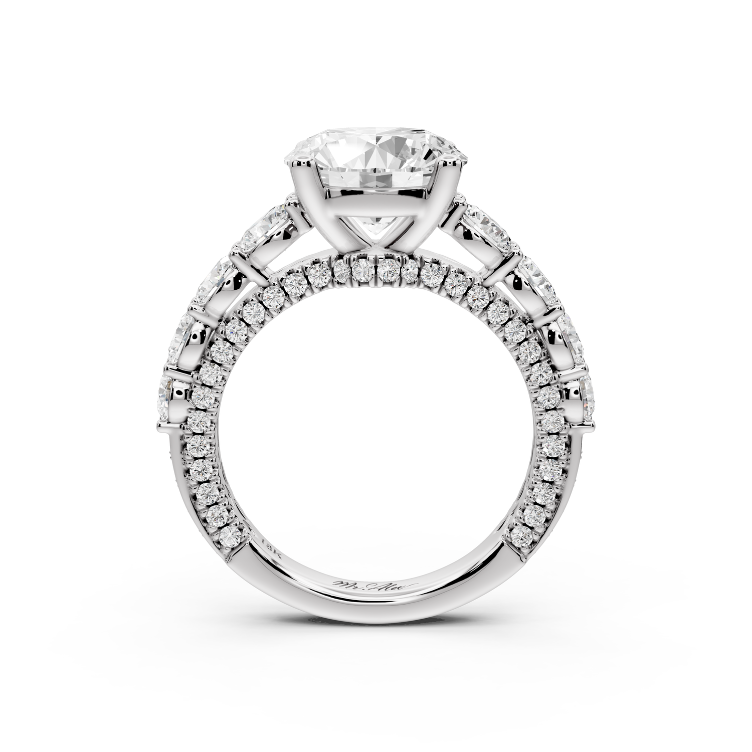 Rocio - 3ct platinum Round Hidden Halo Engagement Ring with Graduated Side Stones and Double Pavé Band