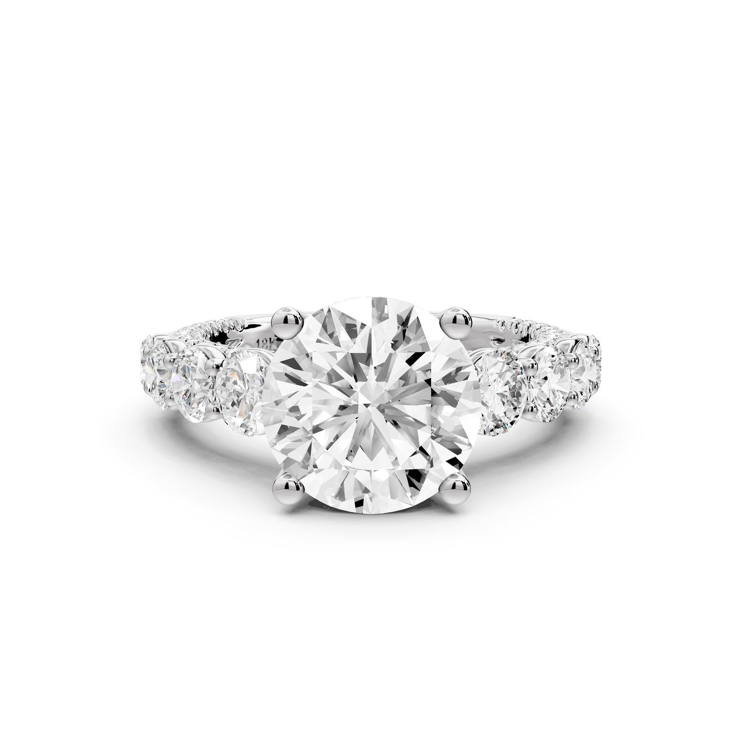 Rocio - 3ct platinum Round Hidden Halo Engagement Ring with Graduated Side Stones and Double Pavé Band