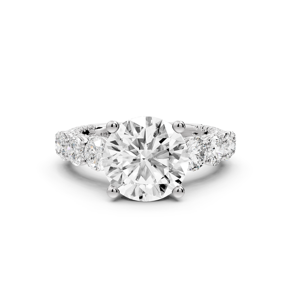 Rocio - 3ct platinum Round Hidden Halo Engagement Ring with Graduated Side Stones and Double Pavé Band