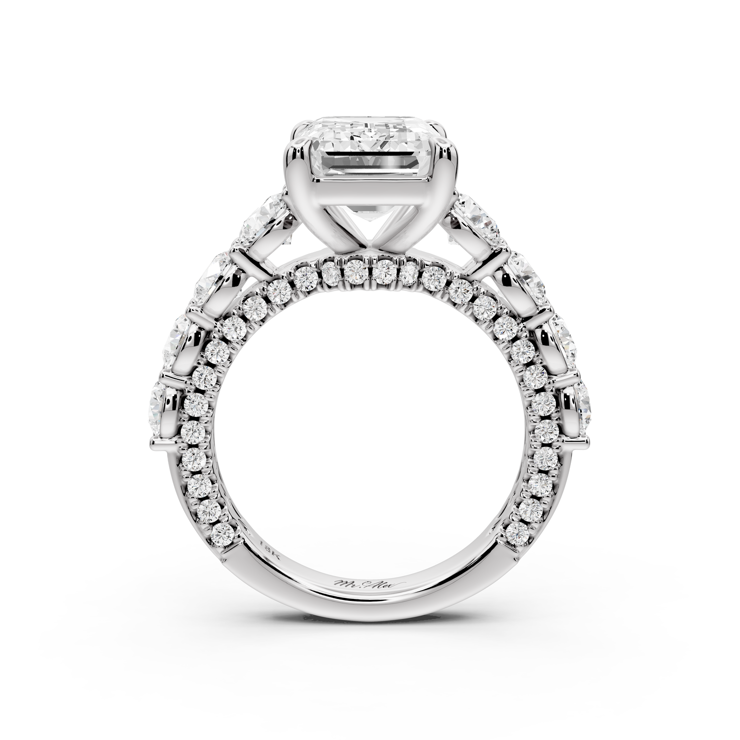 Rocio - 4ct platinum Emerald Hidden Halo Engagement Ring with Graduated Side Stones and Double Pavé Band