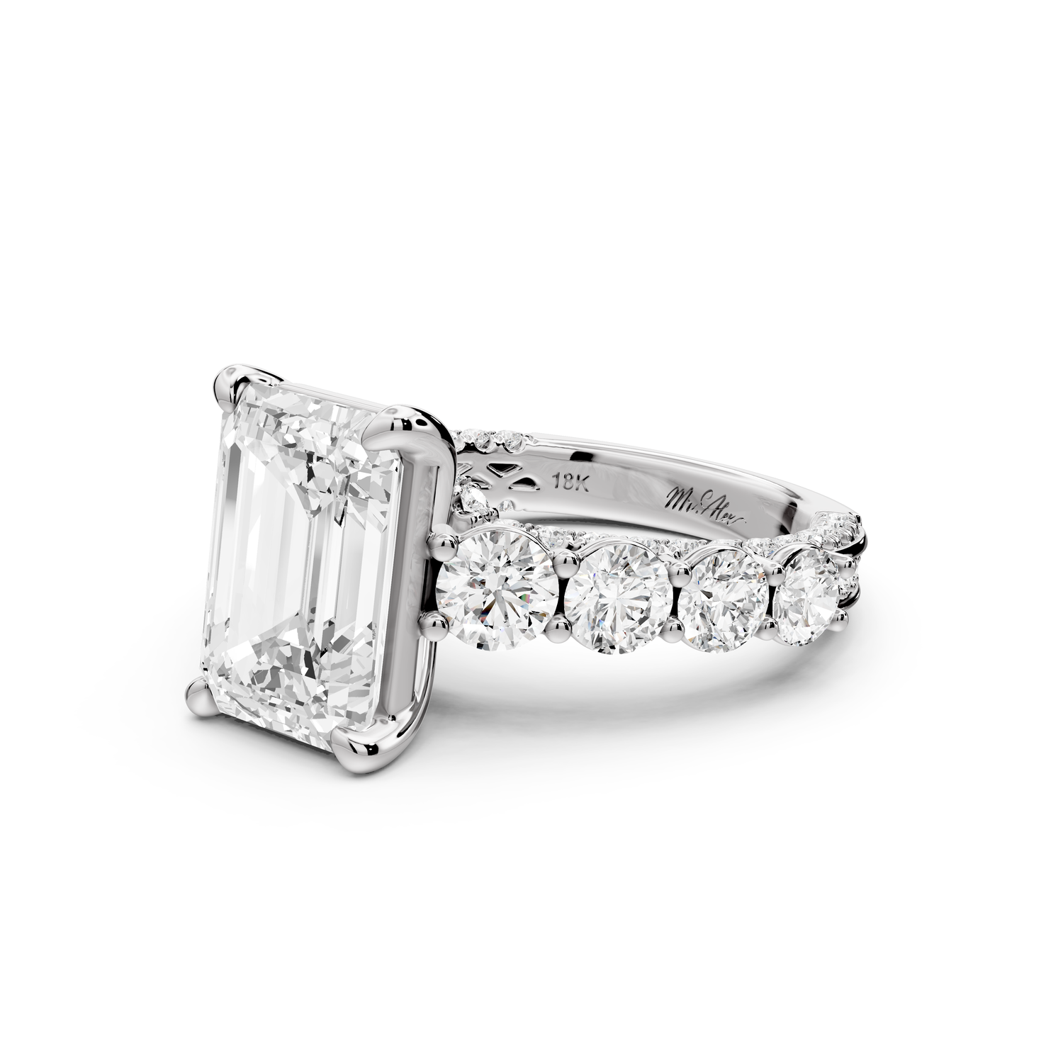 Rocio - 4ct platinum Emerald Hidden Halo Engagement Ring with Graduated Side Stones and Double Pavé Band