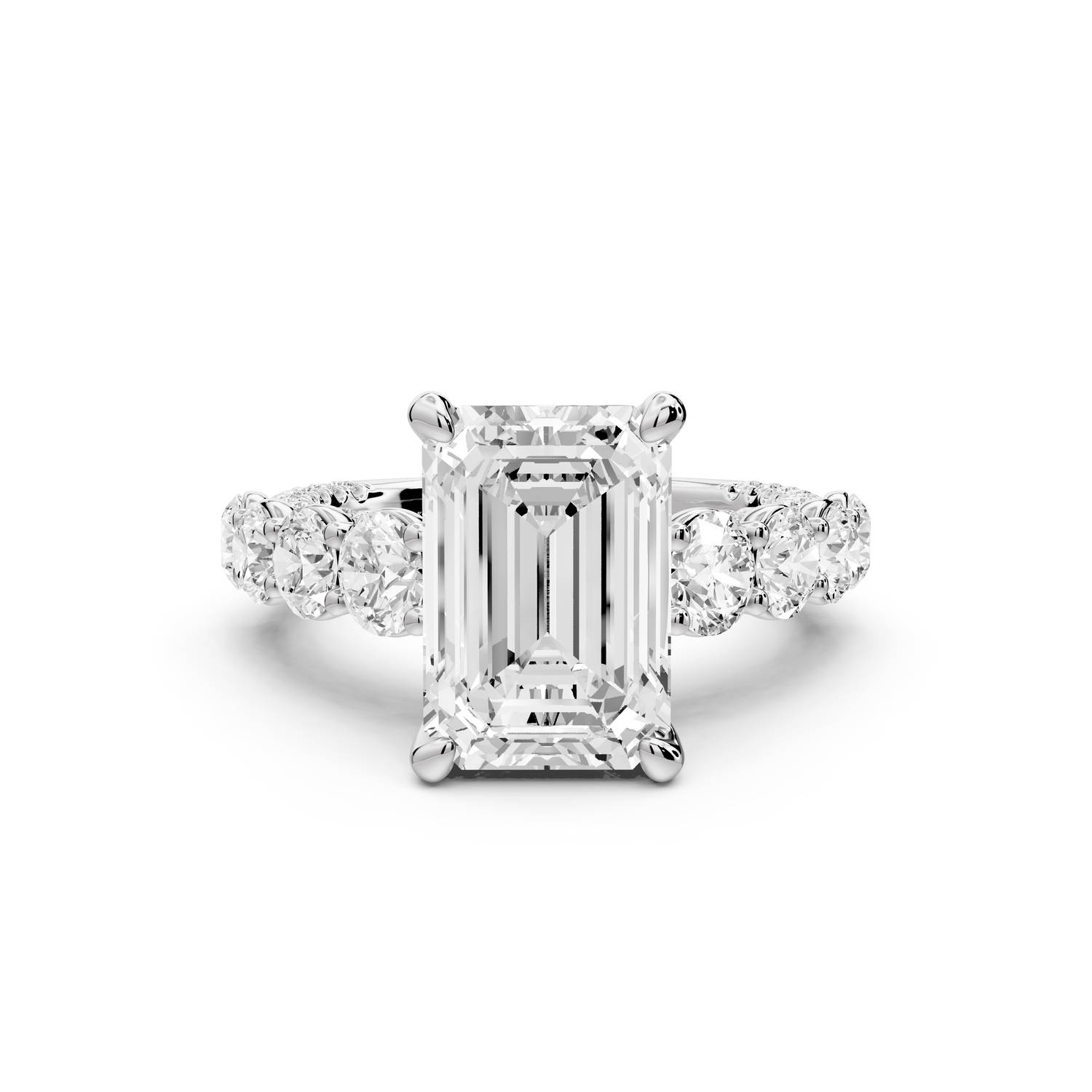 Rocio - 4ct platinum Emerald Hidden Halo Engagement Ring with Graduated Side Stones and Double Pavé Band