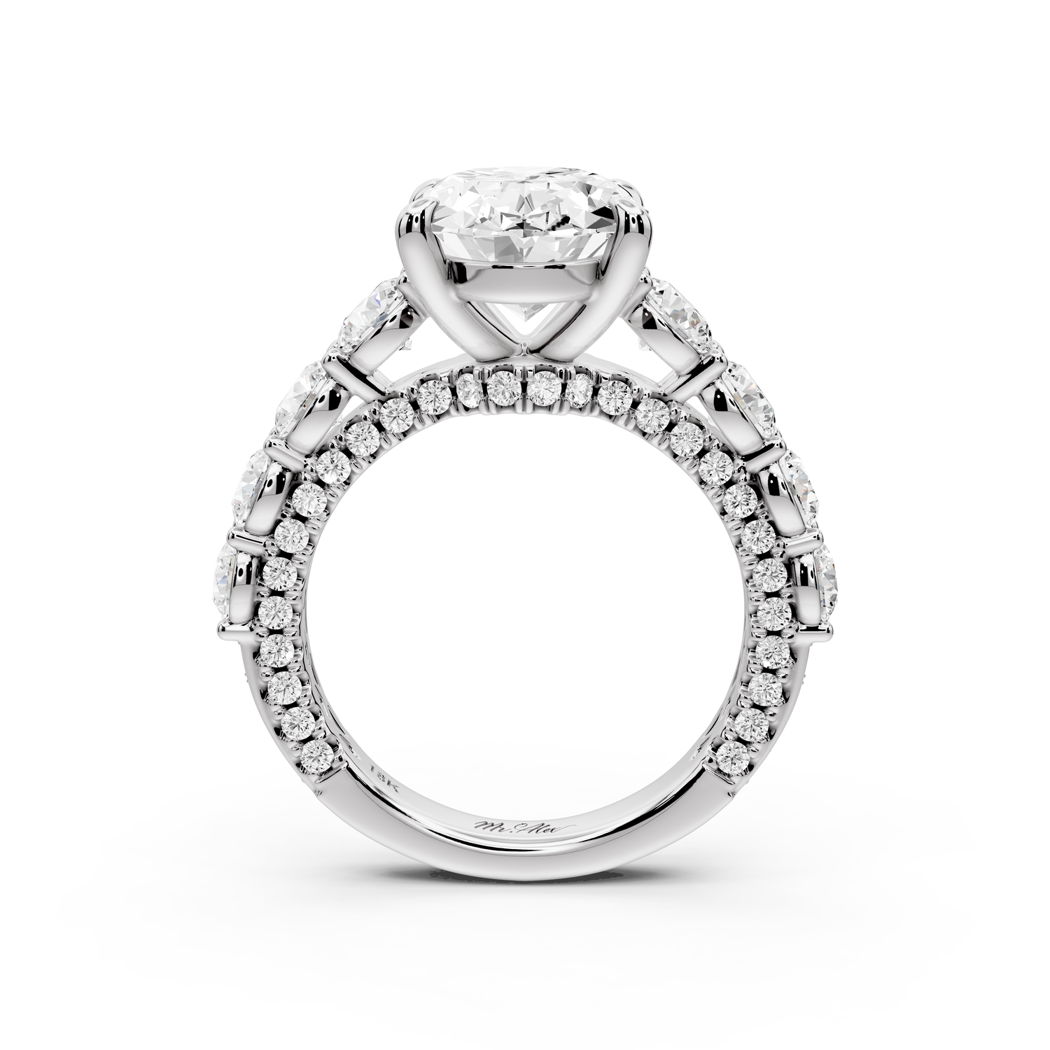 Rocio - 4ct platinum Oval Hidden Halo Engagement Ring with Graduated Side Stones and Double Pavé Band