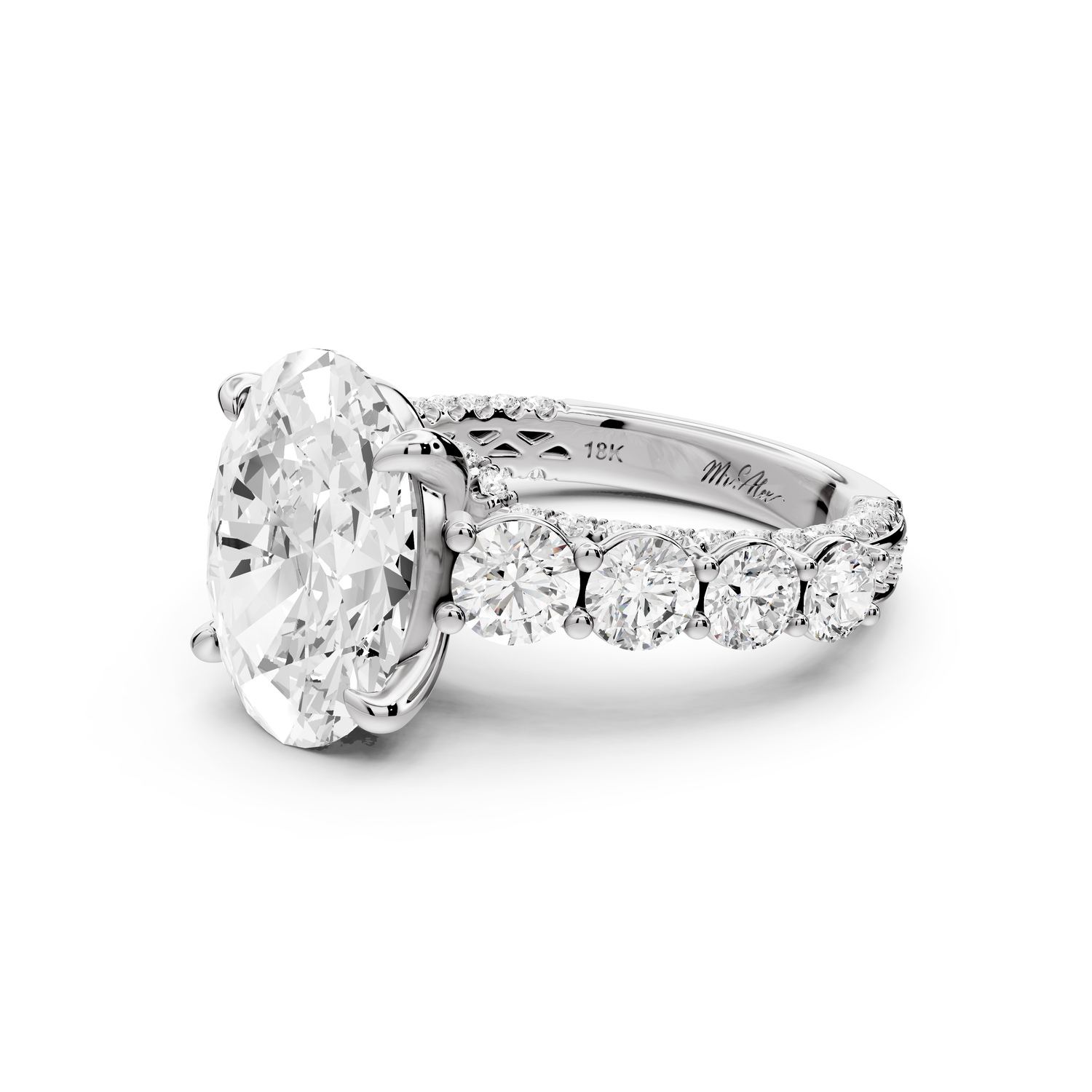 Rocio - 4ct platinum Oval Hidden Halo Engagement Ring with Graduated Side Stones and Double Pavé Band