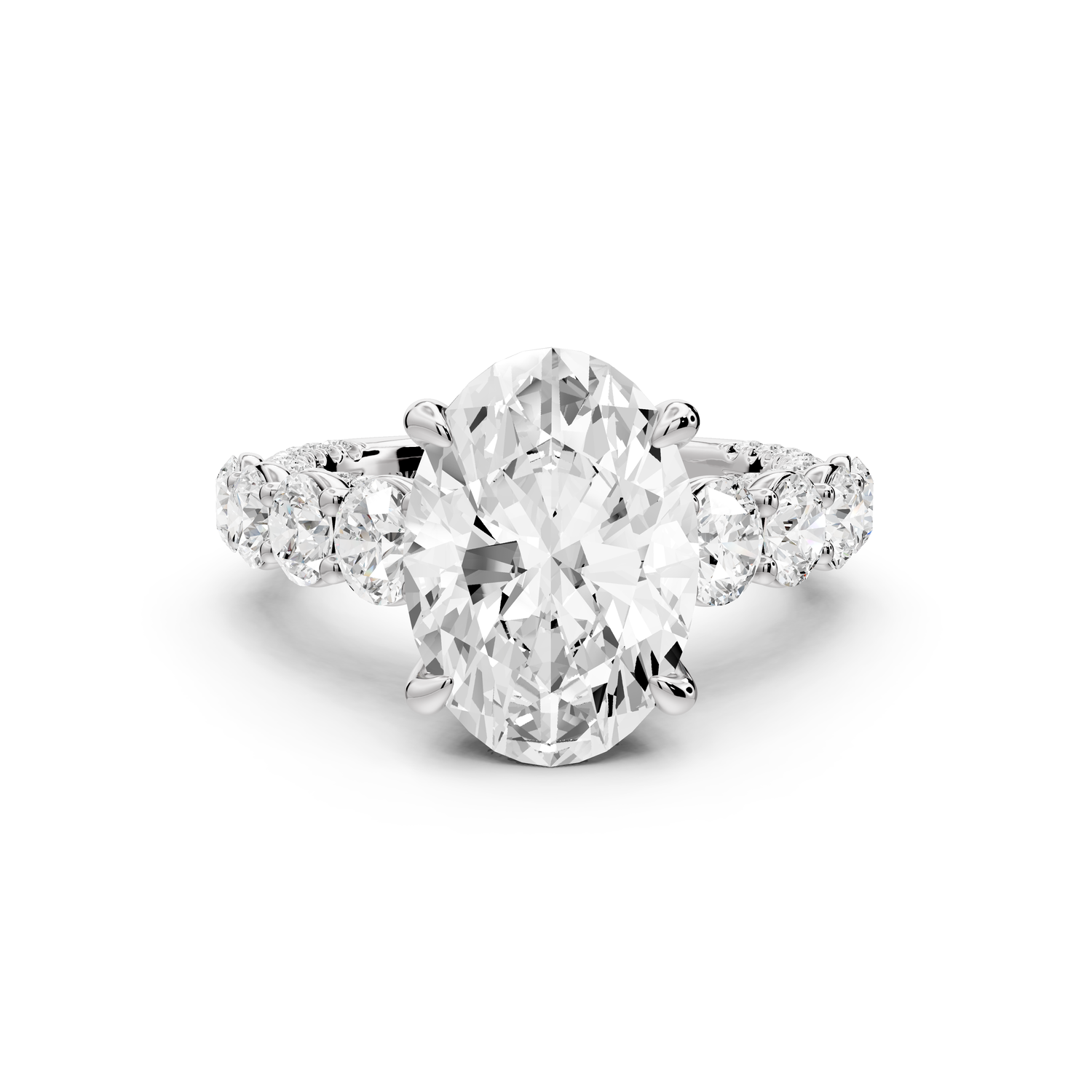 Rocio - 4ct platinum Oval Hidden Halo Engagement Ring with Graduated Side Stones and Double Pavé Band