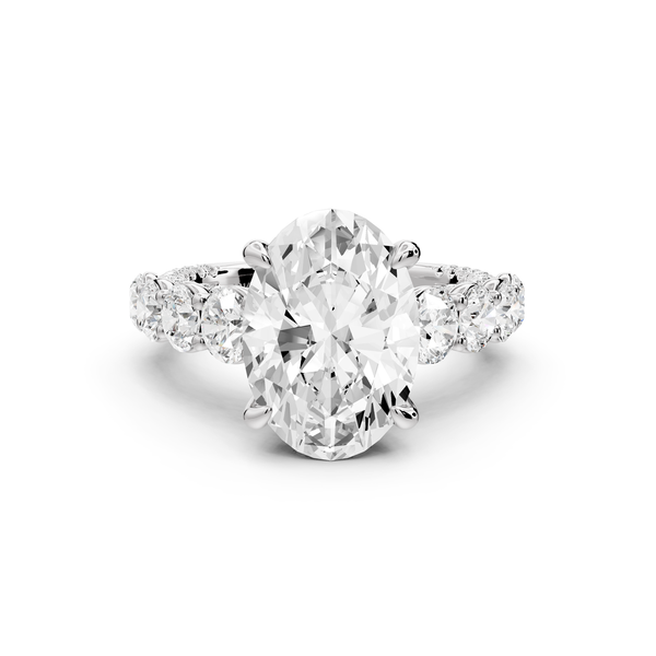 Rocio - 4ct platinum Oval Hidden Halo Engagement Ring with Graduated Side Stones and Double Pavé Band