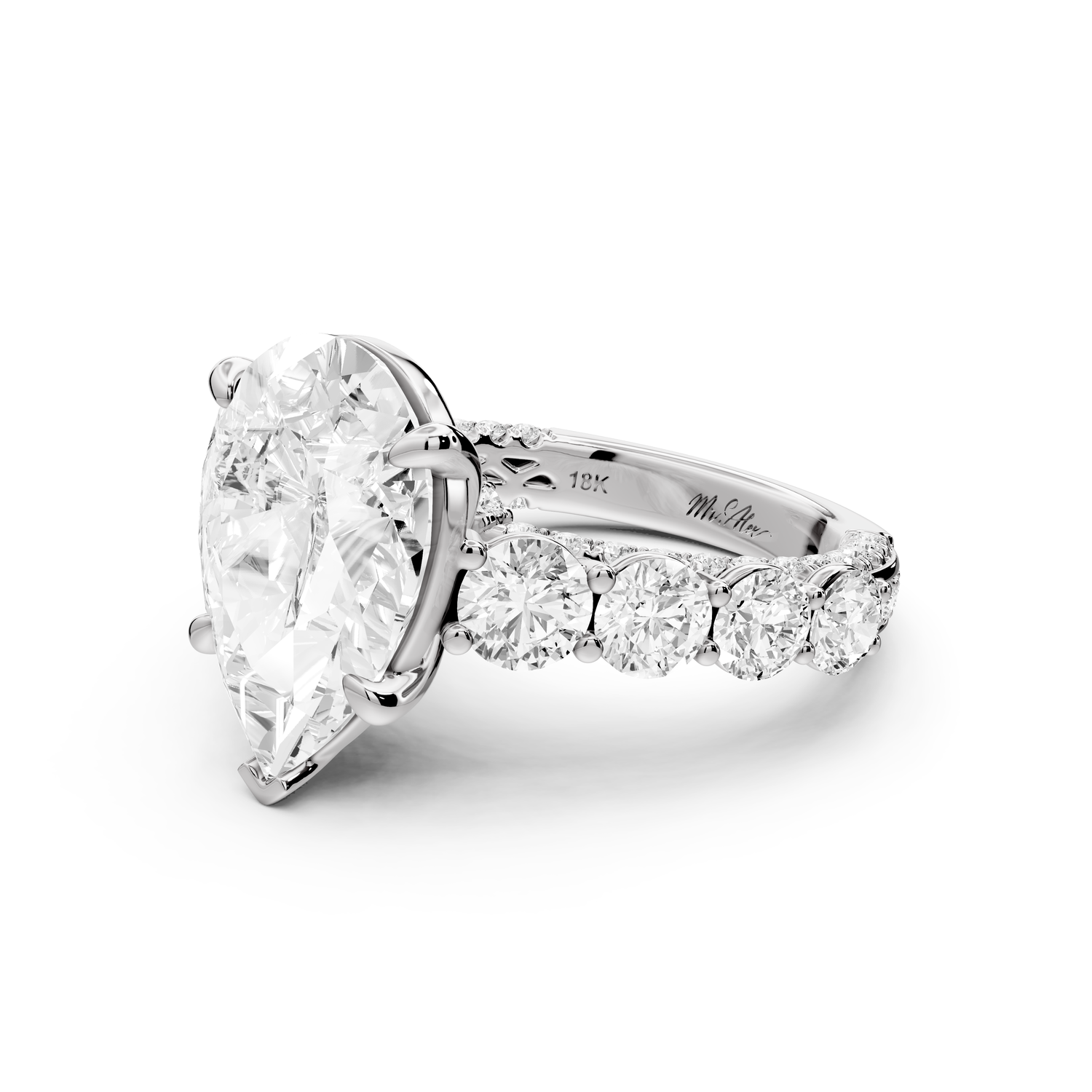 Rocio - 4ct platinum Pear Hidden Halo Engagement Ring with Graduated Side Stones and Double Pavé Band
