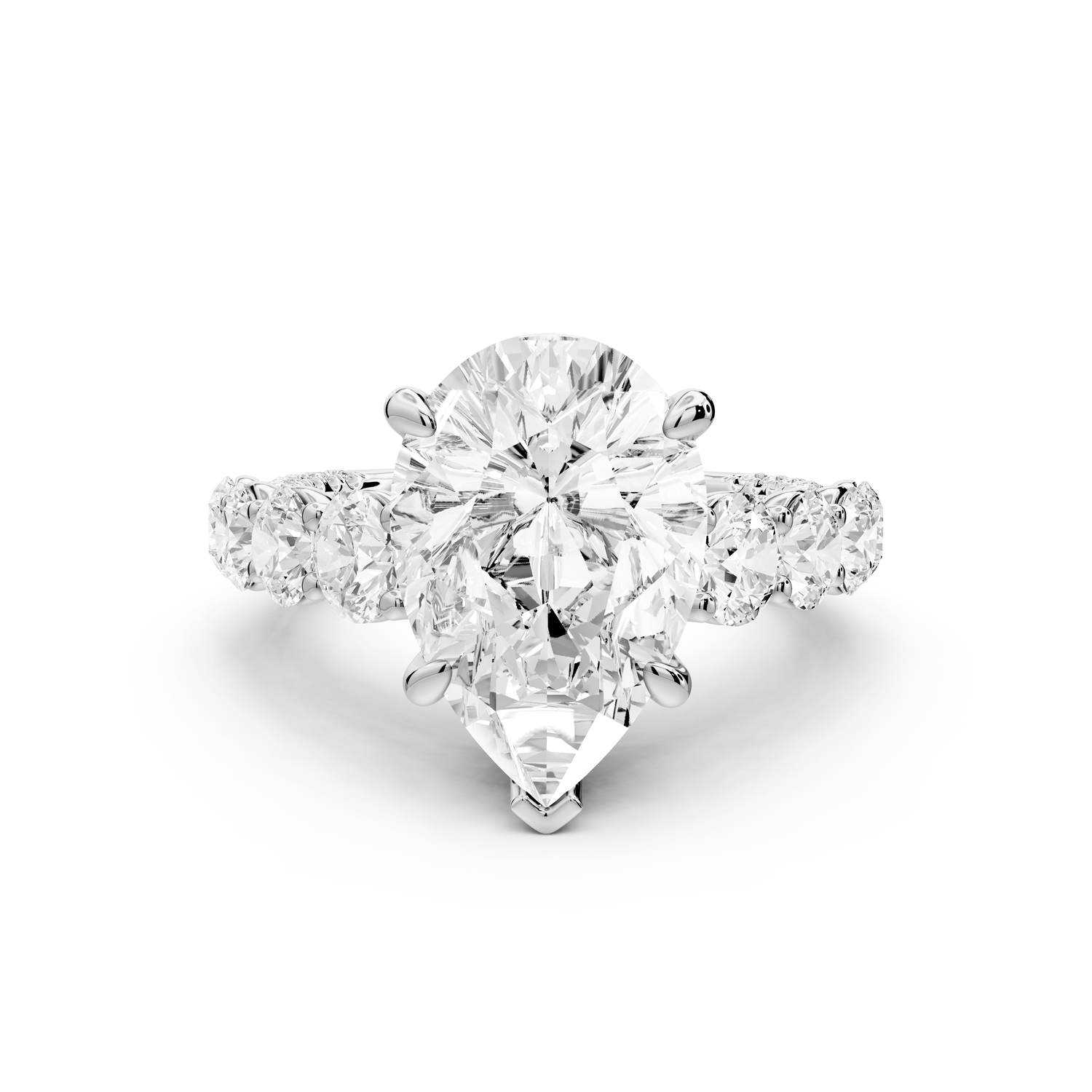 Rocio - 4ct platinum Pear Hidden Halo Engagement Ring with Graduated Side Stones and Double Pavé Band