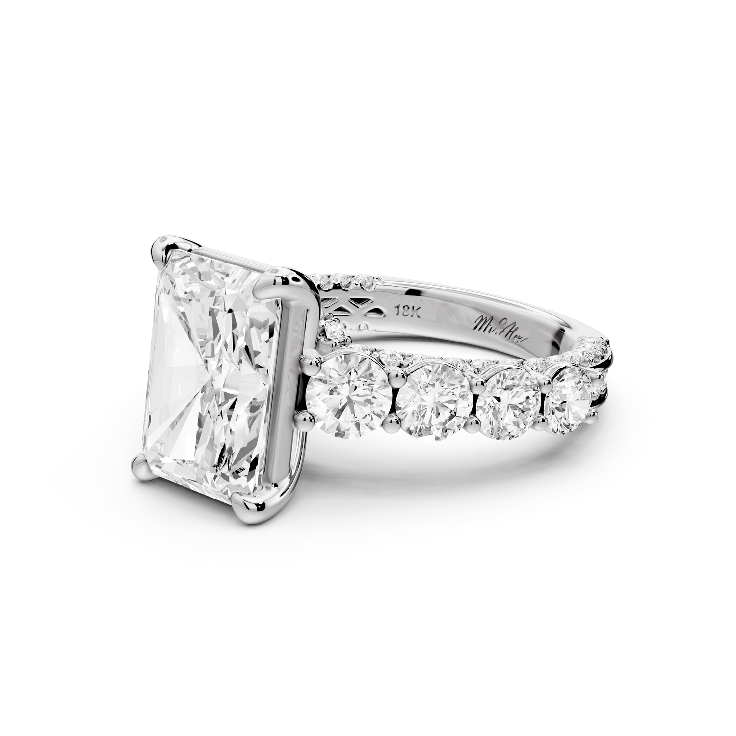 Rocio - 4ct platinum Radiant Hidden Halo Engagement Ring with Graduated Side Stones and Double Pavé Band