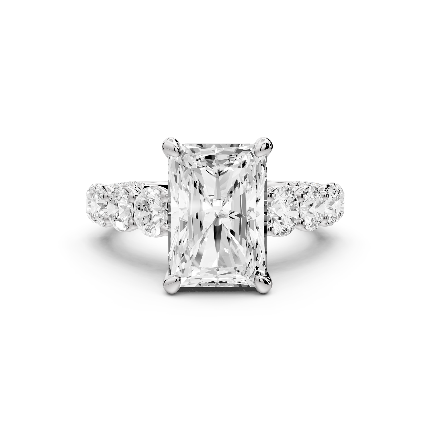Rocio - 4ct platinum Radiant Hidden Halo Engagement Ring with Graduated Side Stones and Double Pavé Band