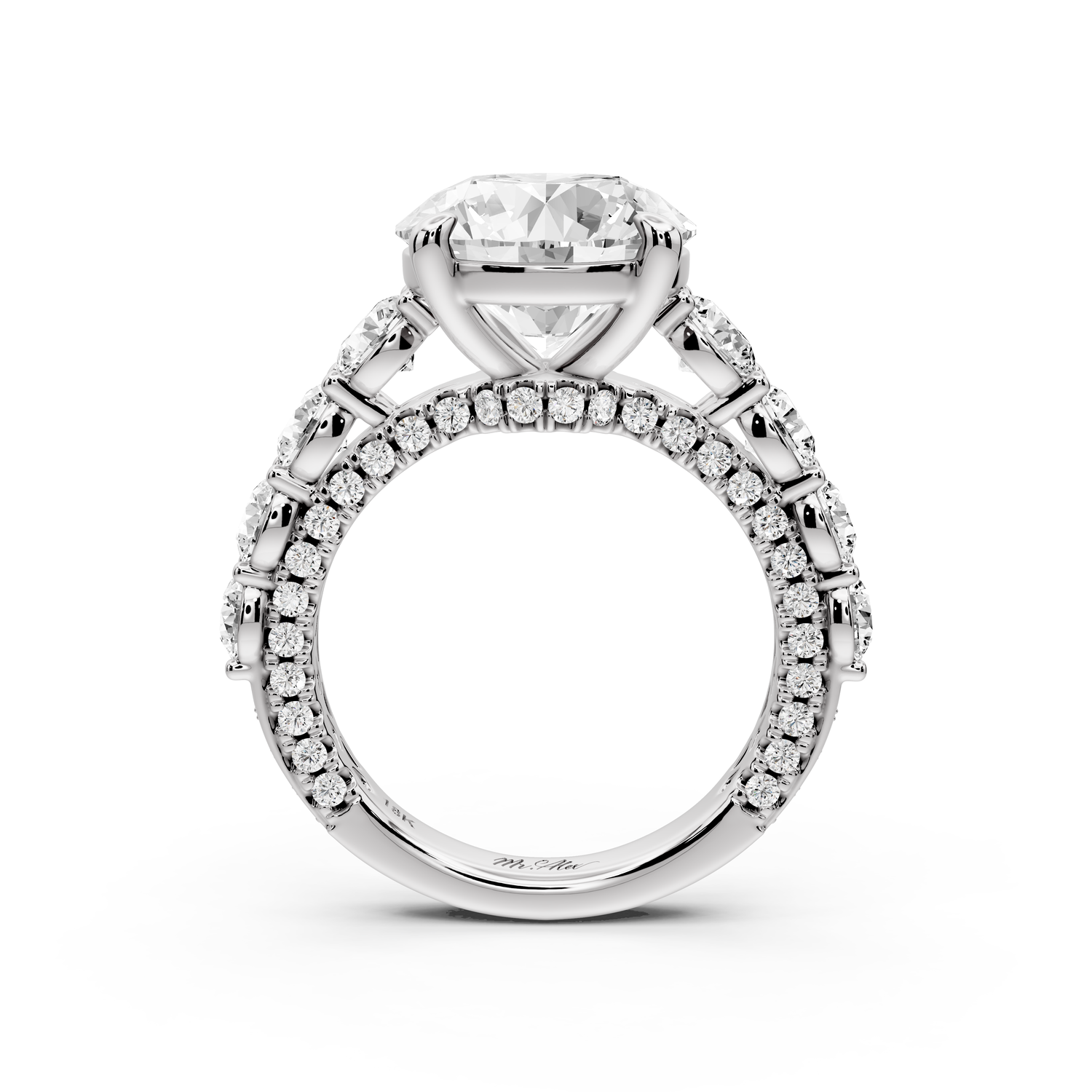 Rocio - 4ct platinum Round Hidden Halo Engagement Ring with Graduated Side Stones and Double Pavé Band