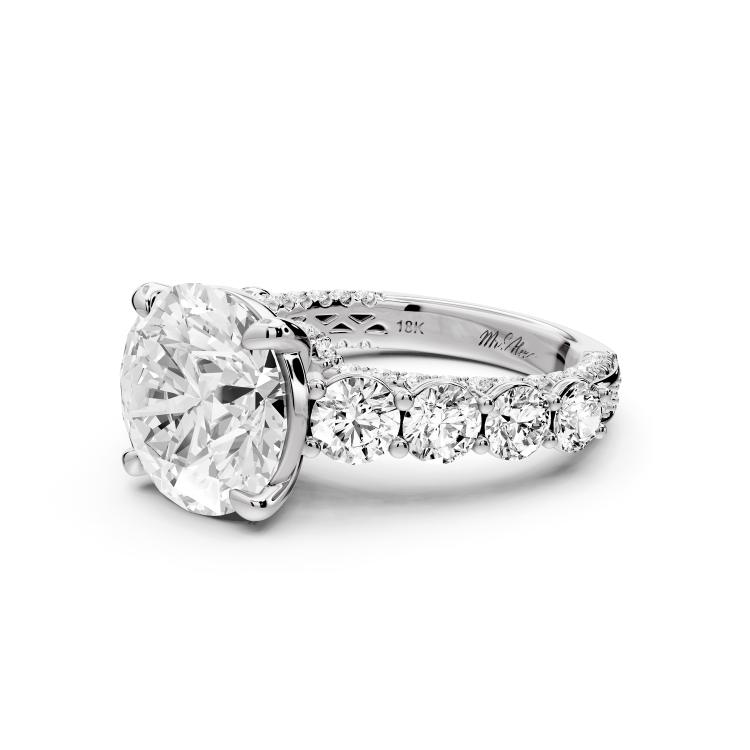 Rocio - 4ct platinum Round Hidden Halo Engagement Ring with Graduated Side Stones and Double Pavé Band