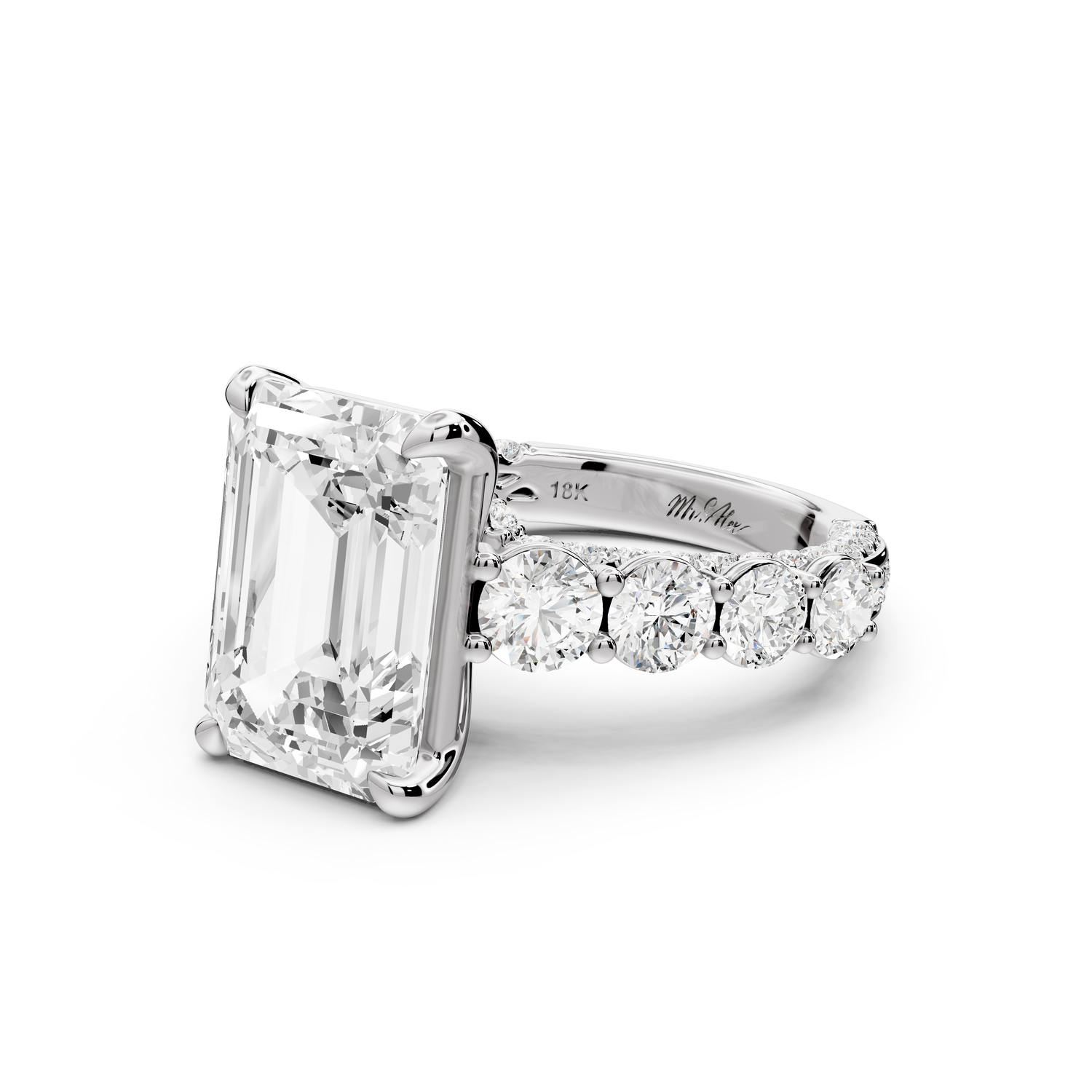 Rocio - 5ct platinum Emerald Hidden Halo Engagement Ring with Graduated Side Stones and Double Pavé Band