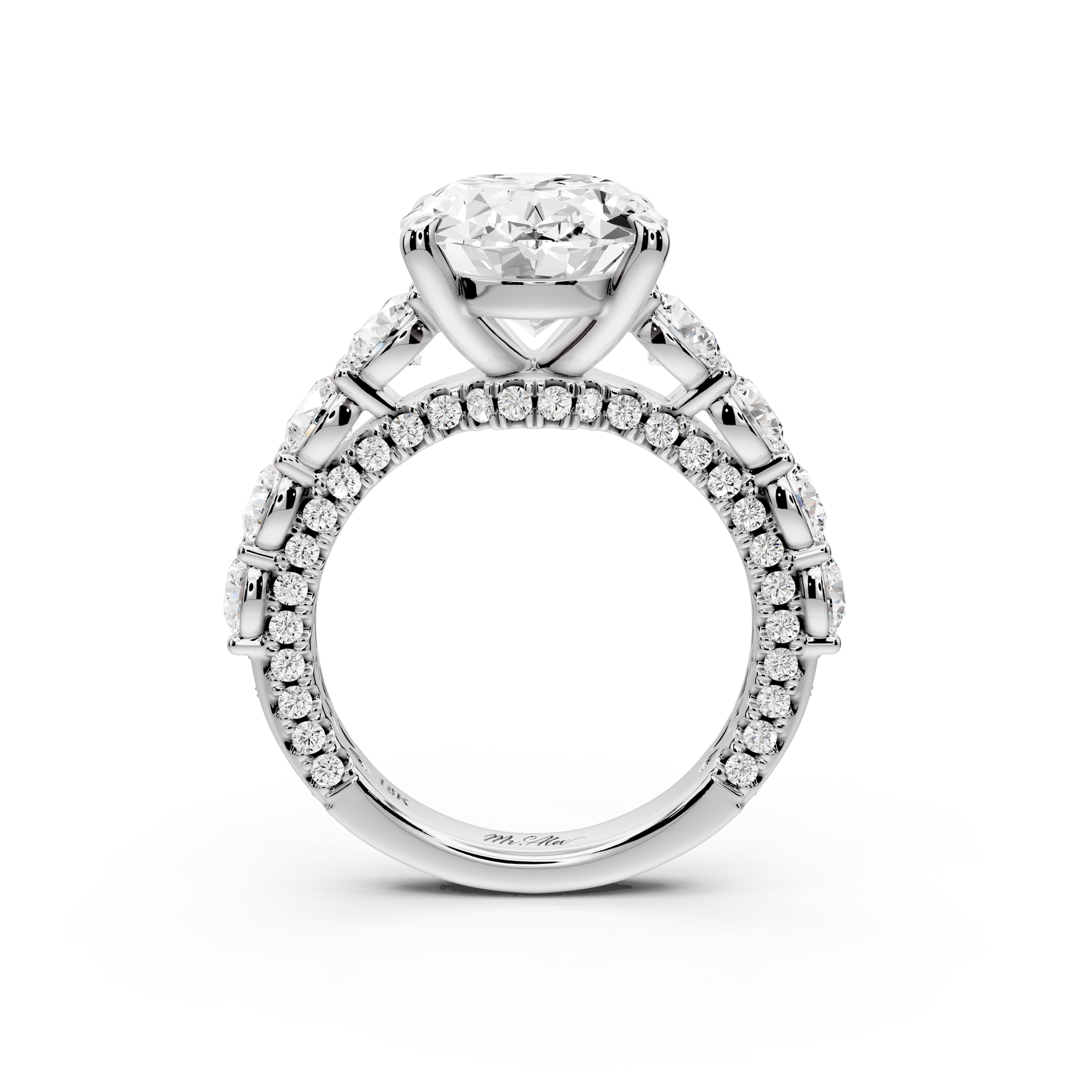 Rocio - 5ct platinum Oval Hidden Halo Engagement Ring with Graduated Side Stones and Double Pavé Band