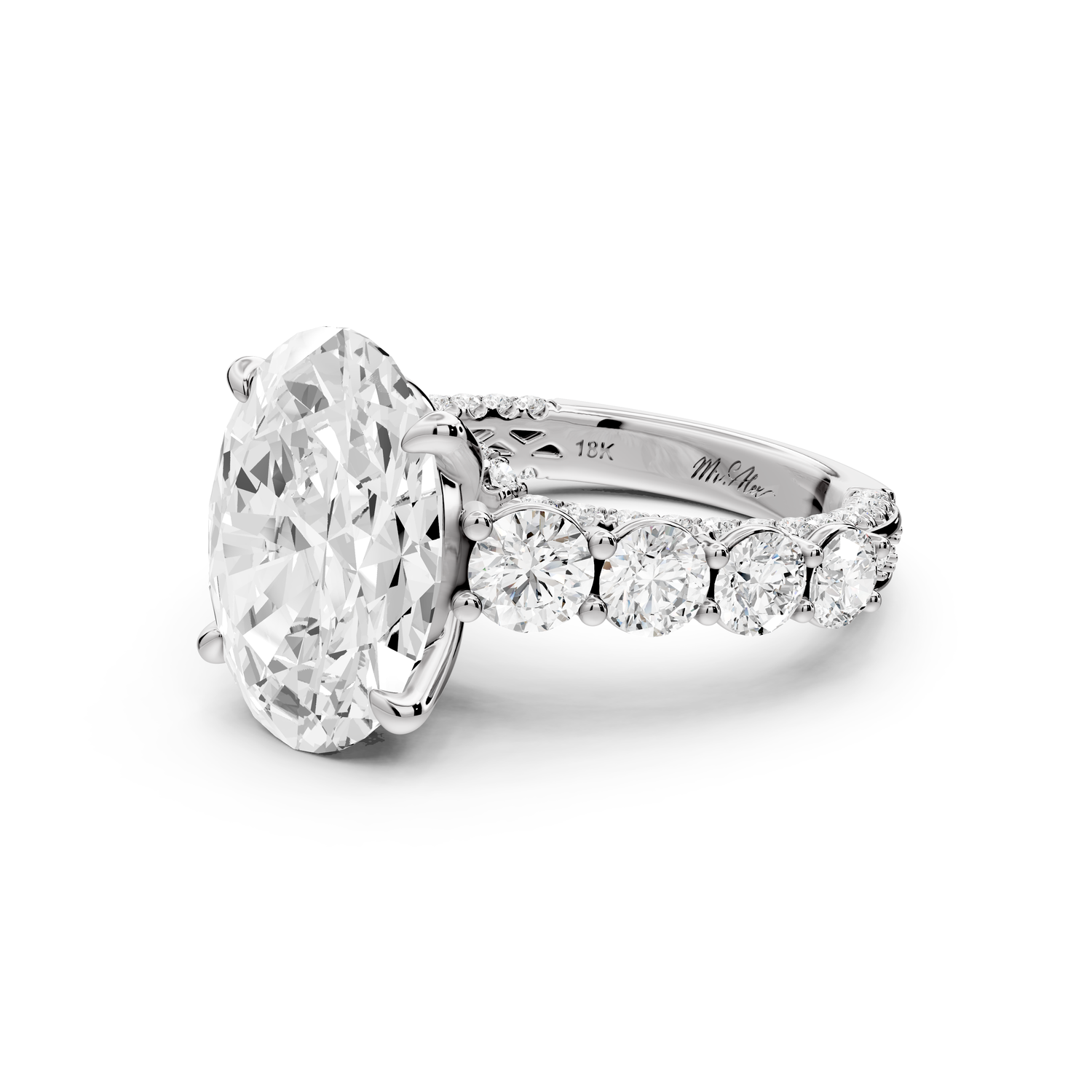 Rocio - 5ct platinum Oval Hidden Halo Engagement Ring with Graduated Side Stones and Double Pavé Band