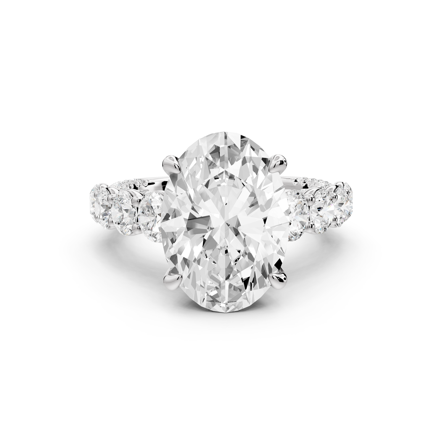Rocio - 5ct platinum Oval Hidden Halo Engagement Ring with Graduated Side Stones and Double Pavé Band