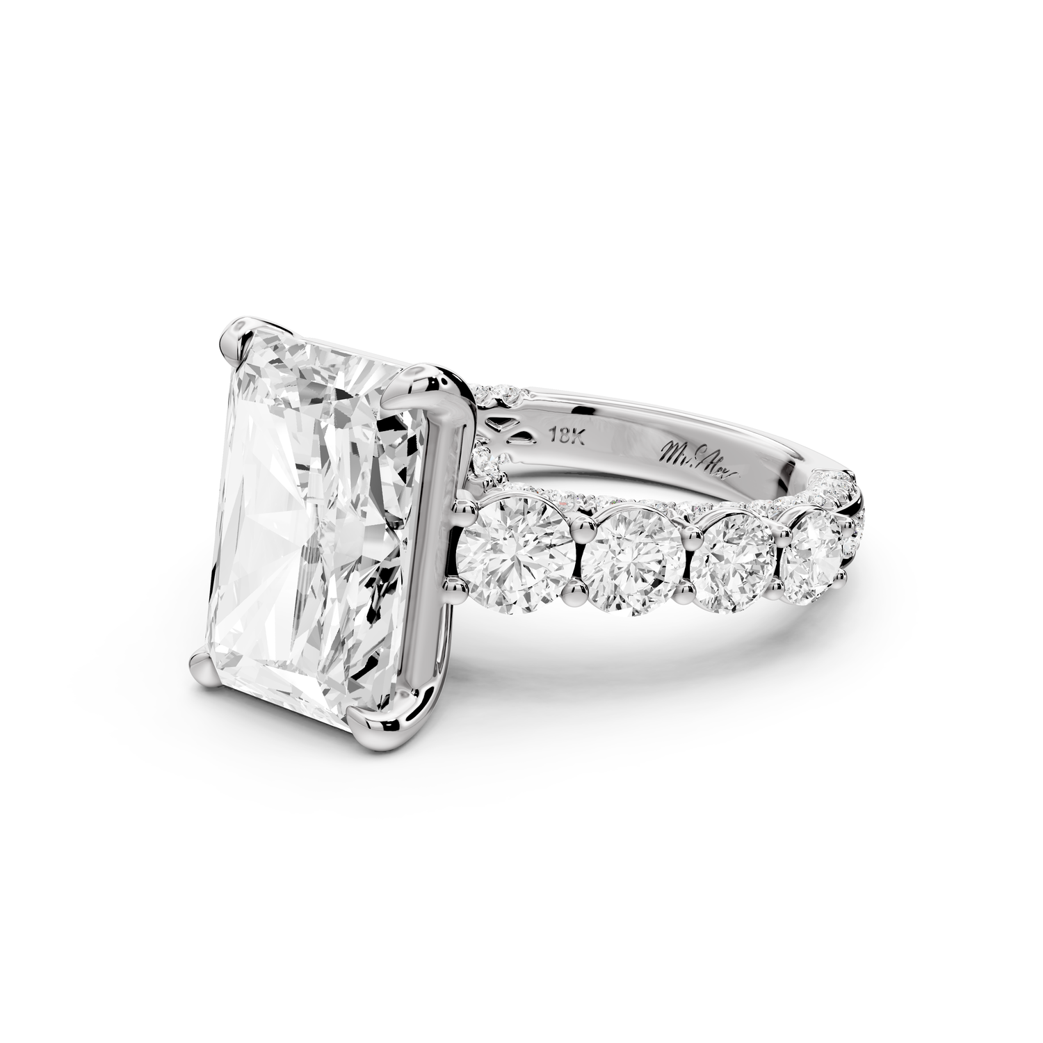 Rocio - 5ct platinum Radiant Hidden Halo Engagement Ring with Graduated Side Stones and Double Pavé Band