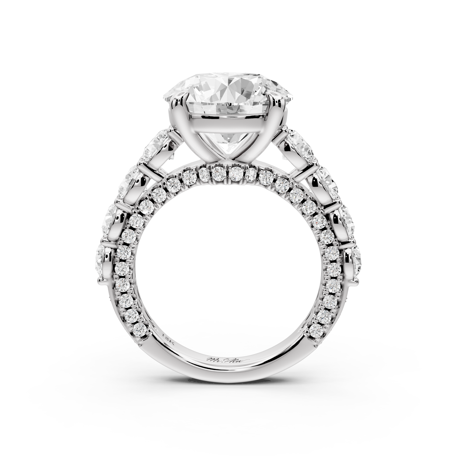 Rocio - 5ct platinum Round Hidden Halo Engagement Ring with Graduated Side Stones and Double Pavé Band
