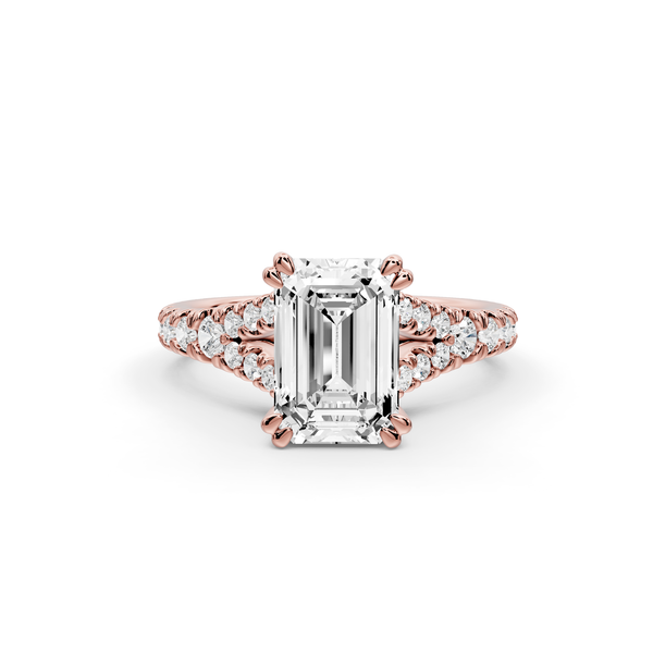 Rosalie - 2ct 14k rose gold emerald Pavé Cathedral Hidden Halo with Diamond Bridge split shank Engagement Ring