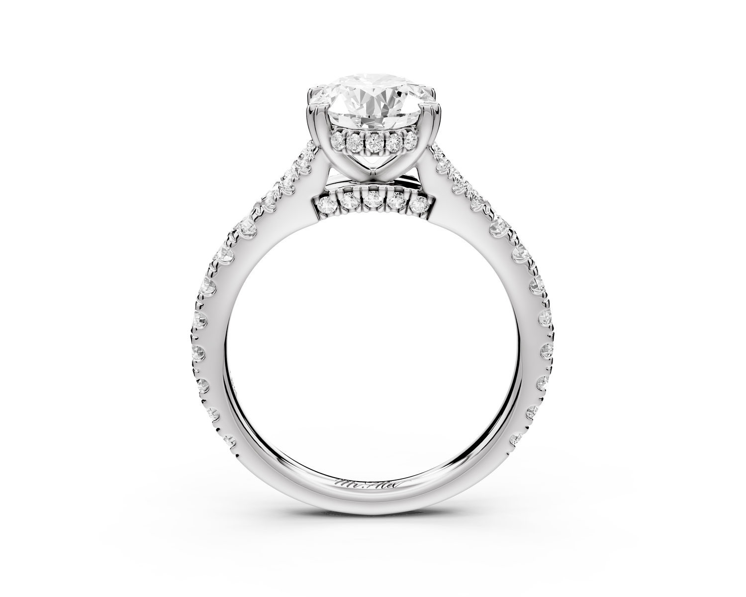 Rosalie - 2ct 14k white gold oval Pavé Cathedral Hidden Halo with Diamond Bridge split shank Engagement Ring