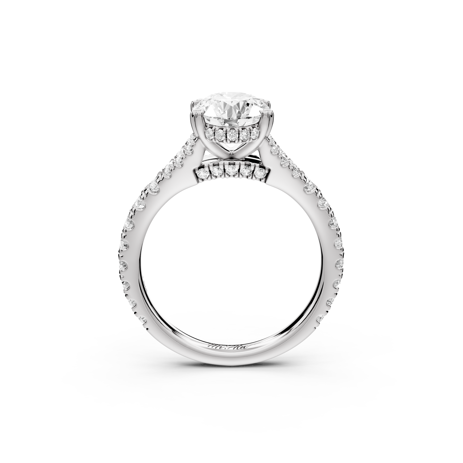 Rosalie - 2ct 14k white gold oval Pavé Cathedral Hidden Halo with Diamond Bridge split shank Engagement Ring