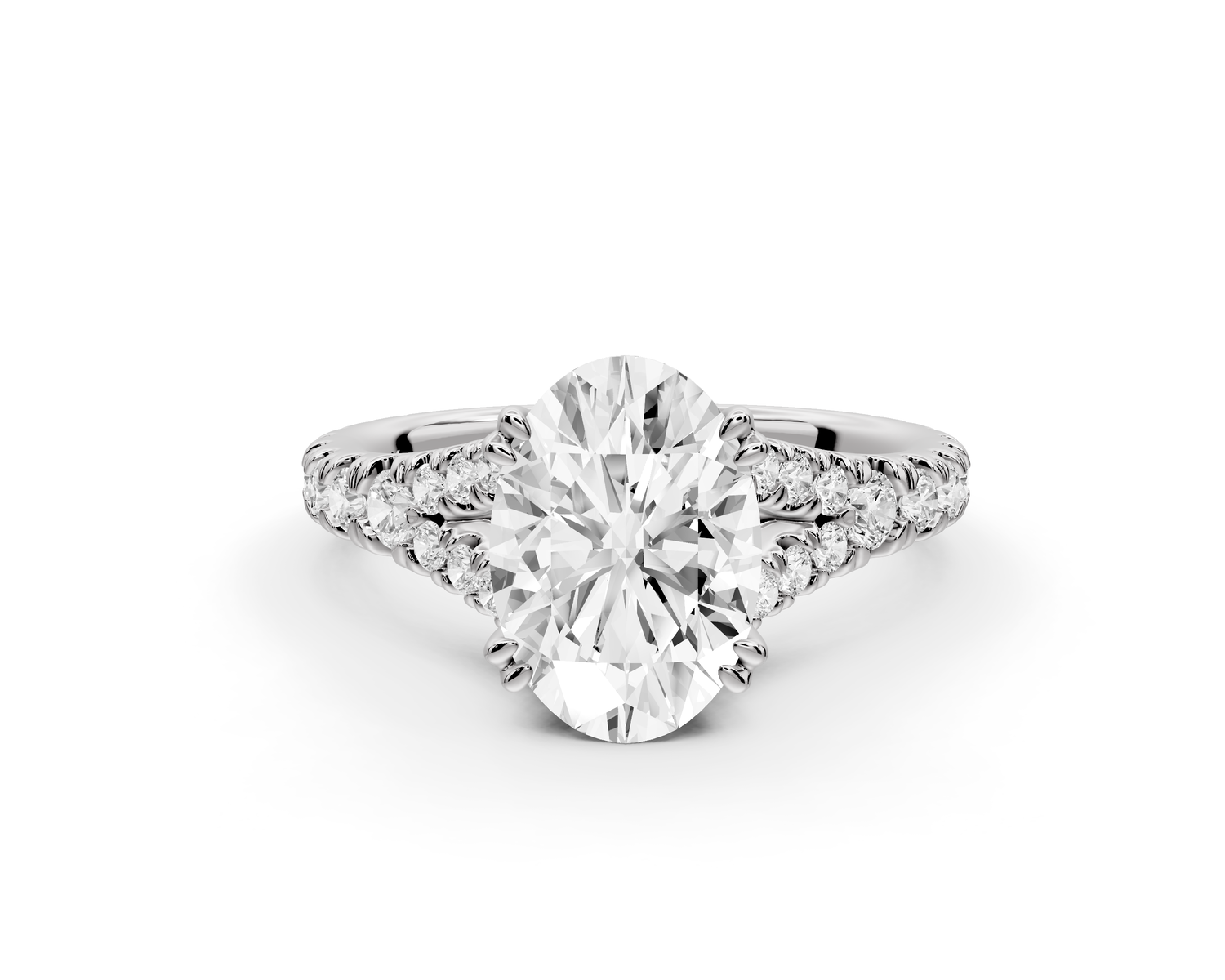 Rosalie - 2ct 14k white gold oval Pavé Cathedral Hidden Halo with Diamond Bridge split shank Engagement Ring