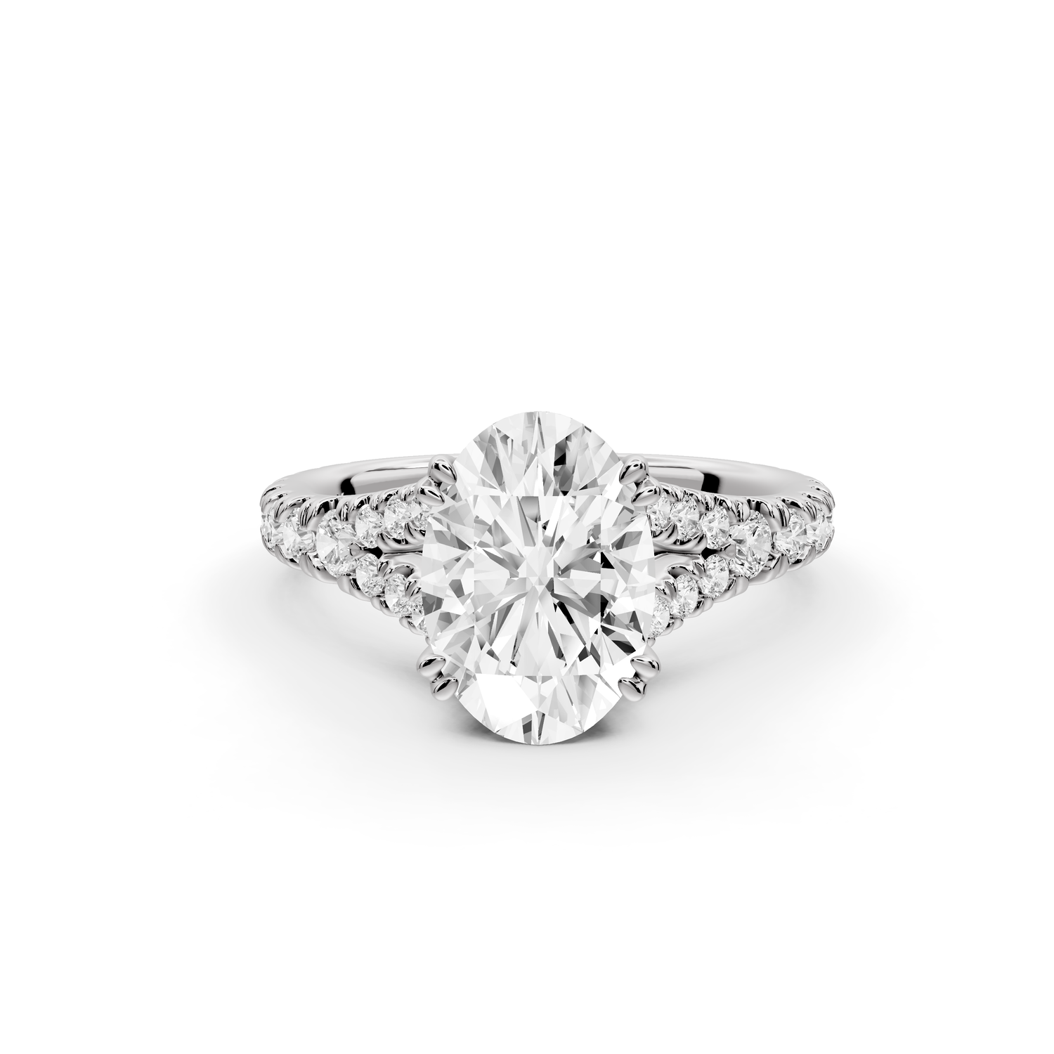 Rosalie - 2ct 14k white gold oval Pavé Cathedral Hidden Halo with Diamond Bridge split shank Engagement Ring