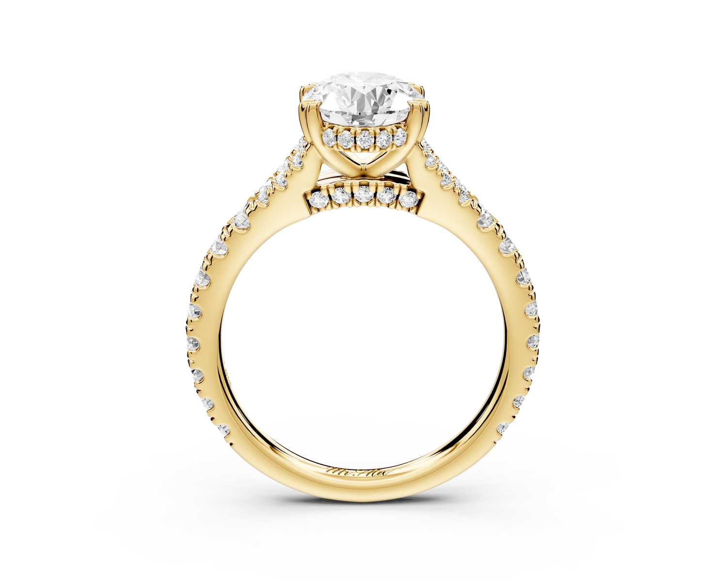 Rosalie - 2ct 14k yellow gold oval Pavé Cathedral Hidden Halo with Diamond Bridge split shank Engagement Ring