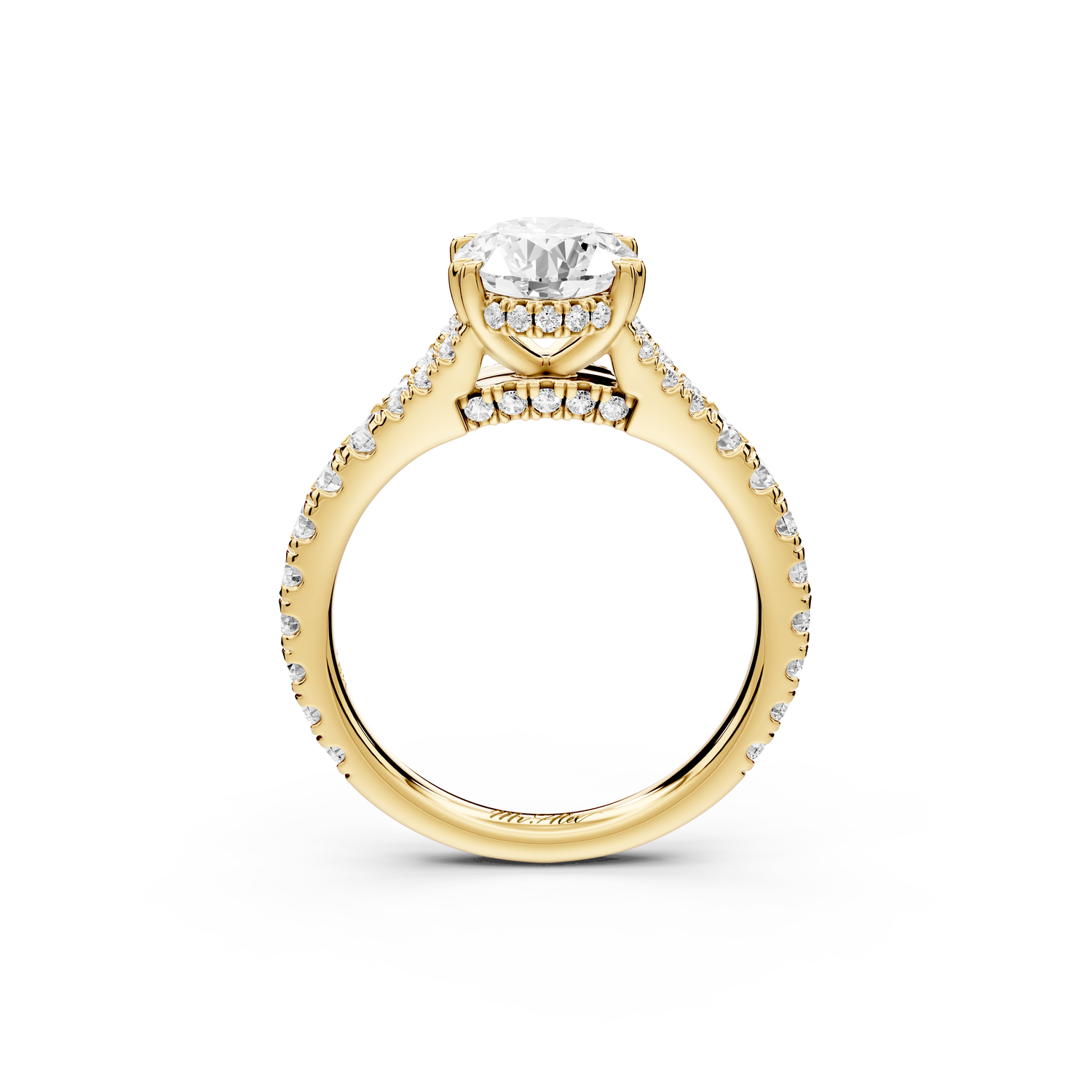 Rosalie - 2ct 14k yellow gold oval Pavé Cathedral Hidden Halo with Diamond Bridge split shank Engagement Ring