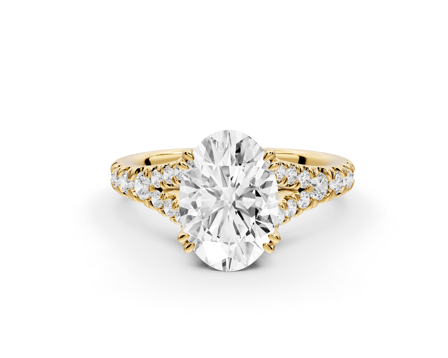 Rosalie - 2ct 14k yellow gold oval Pavé Cathedral Hidden Halo with Diamond Bridge split shank Engagement Ring