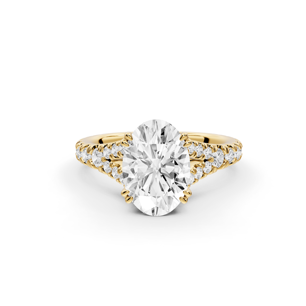Rosalie - 2ct 14k yellow gold oval Pavé Cathedral Hidden Halo with Diamond Bridge split shank Engagement Ring