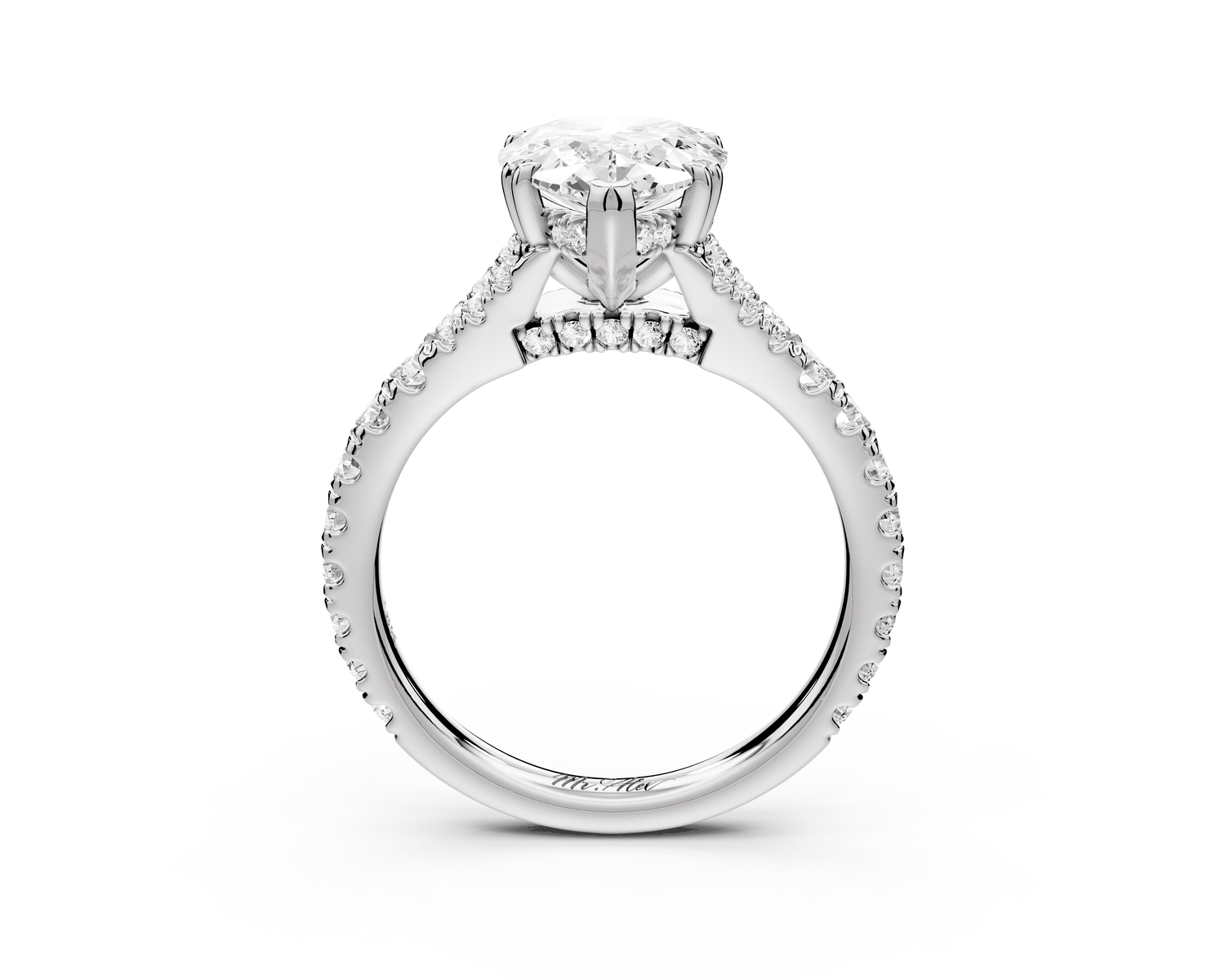 Rosalie - 2ct 14k white gold pear Pavé Cathedral Hidden Halo with Diamond Bridge split shank Engagement Ring