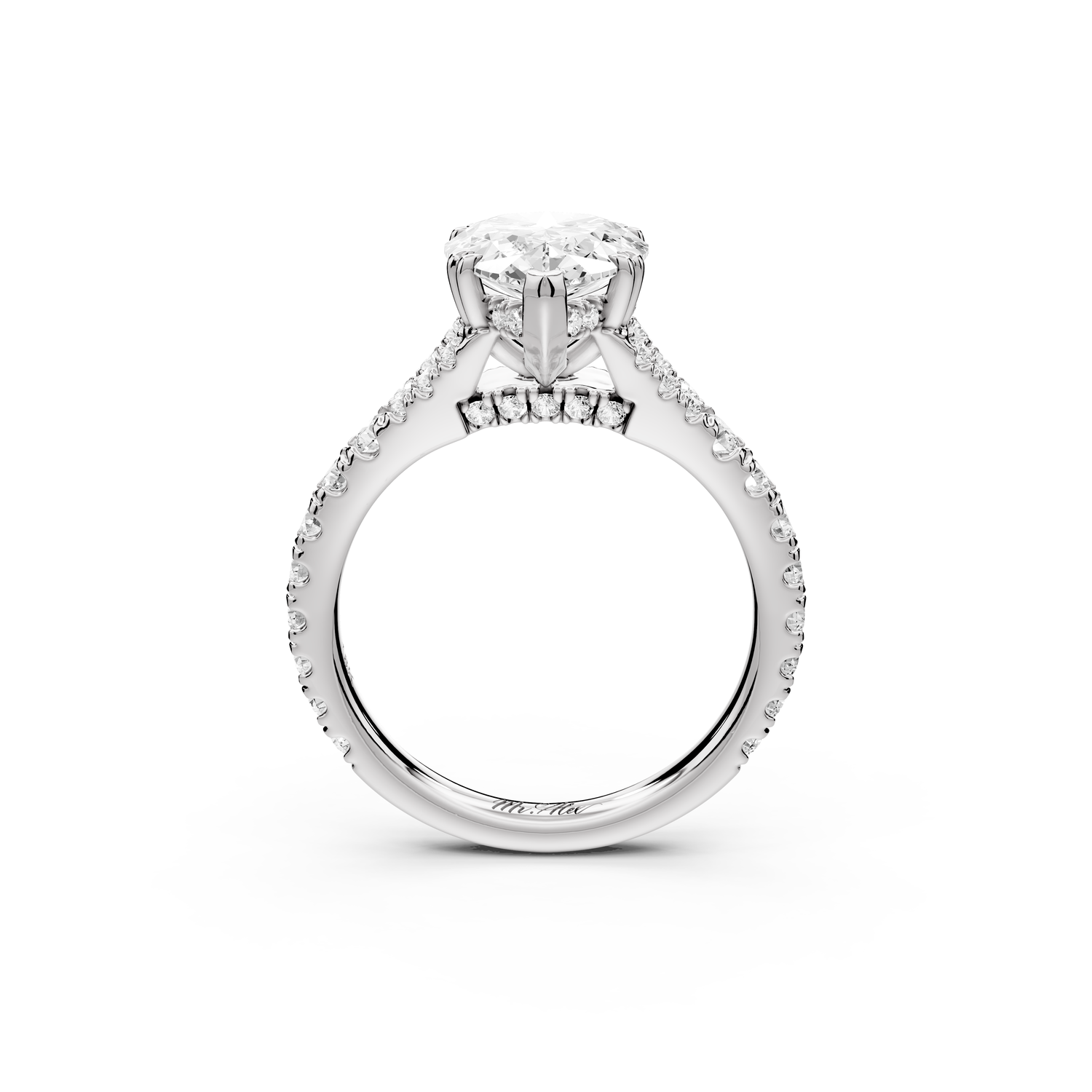 Rosalie - 2ct 14k white gold pear Pavé Cathedral Hidden Halo with Diamond Bridge split shank Engagement Ring