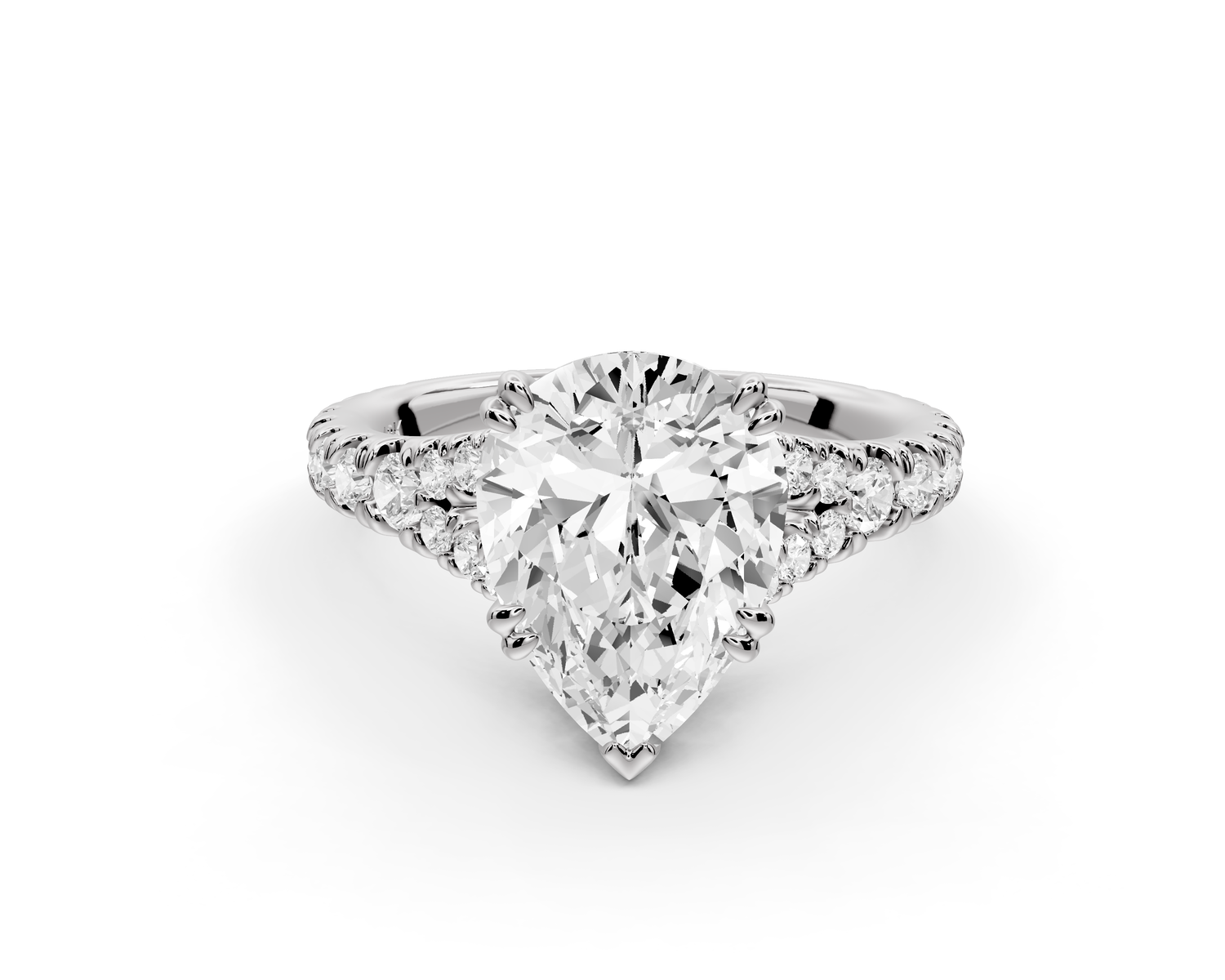Rosalie - 2ct 14k white gold pear Pavé Cathedral Hidden Halo with Diamond Bridge split shank Engagement Ring