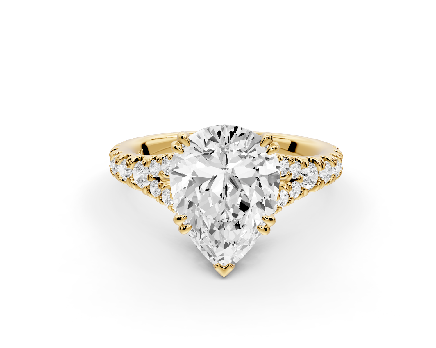 Rosalie - 2ct 14k yellow gold pear Pavé Cathedral Hidden Halo with Diamond Bridge split shank Engagement Ring