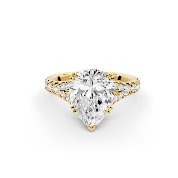 Rosalie - 2ct 14k yellow gold pear Pavé Cathedral Hidden Halo with Diamond Bridge split shank Engagement Ring