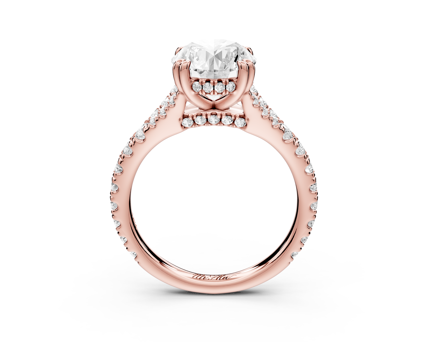 Rosalie - 2ct 14k rose gold round Pavé Cathedral Hidden Halo with Diamond Bridge split shank Engagement Ring