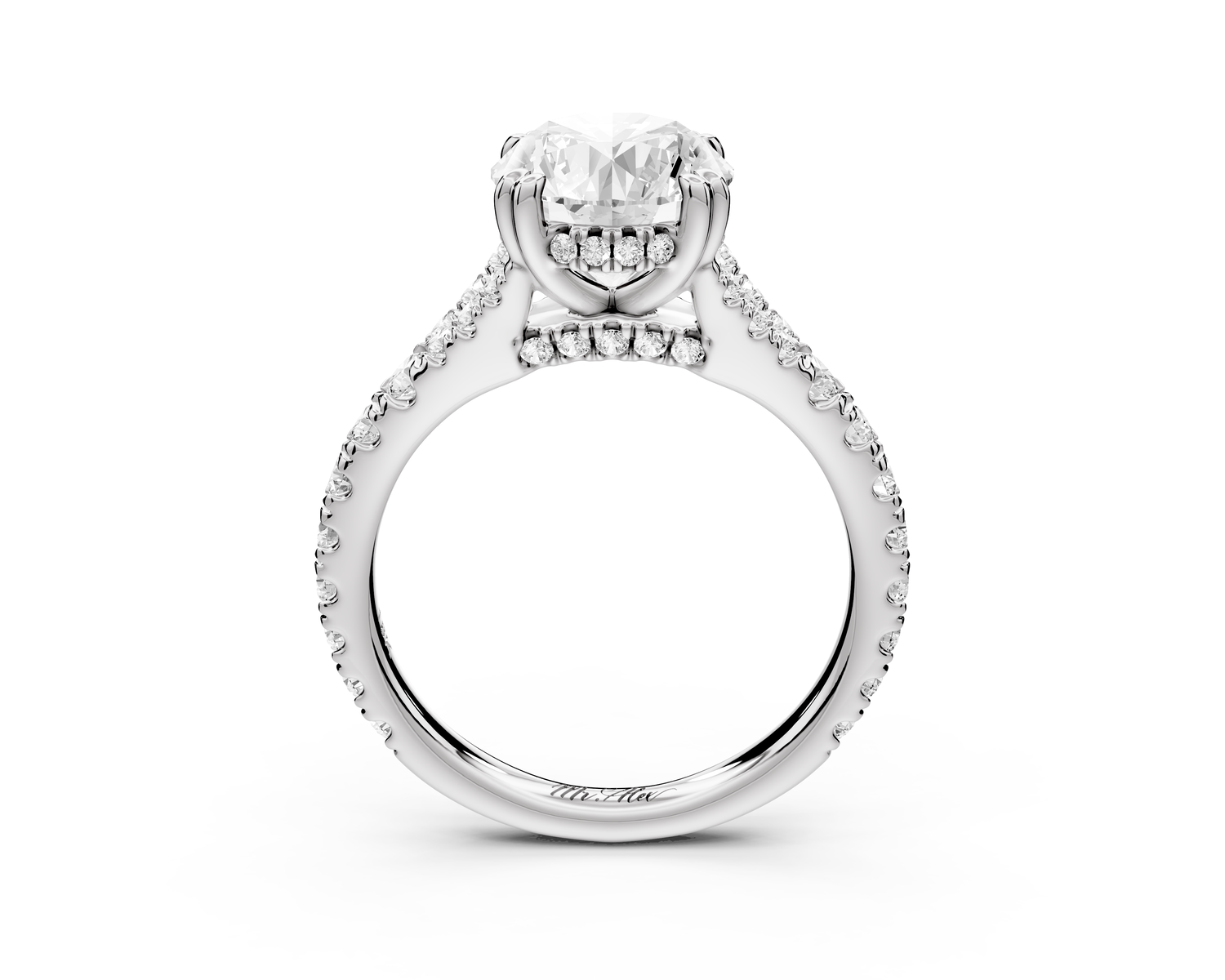 Rosalie - 2ct 14k white gold round Pavé Cathedral Hidden Halo with Diamond Bridge split shank Engagement Ring
