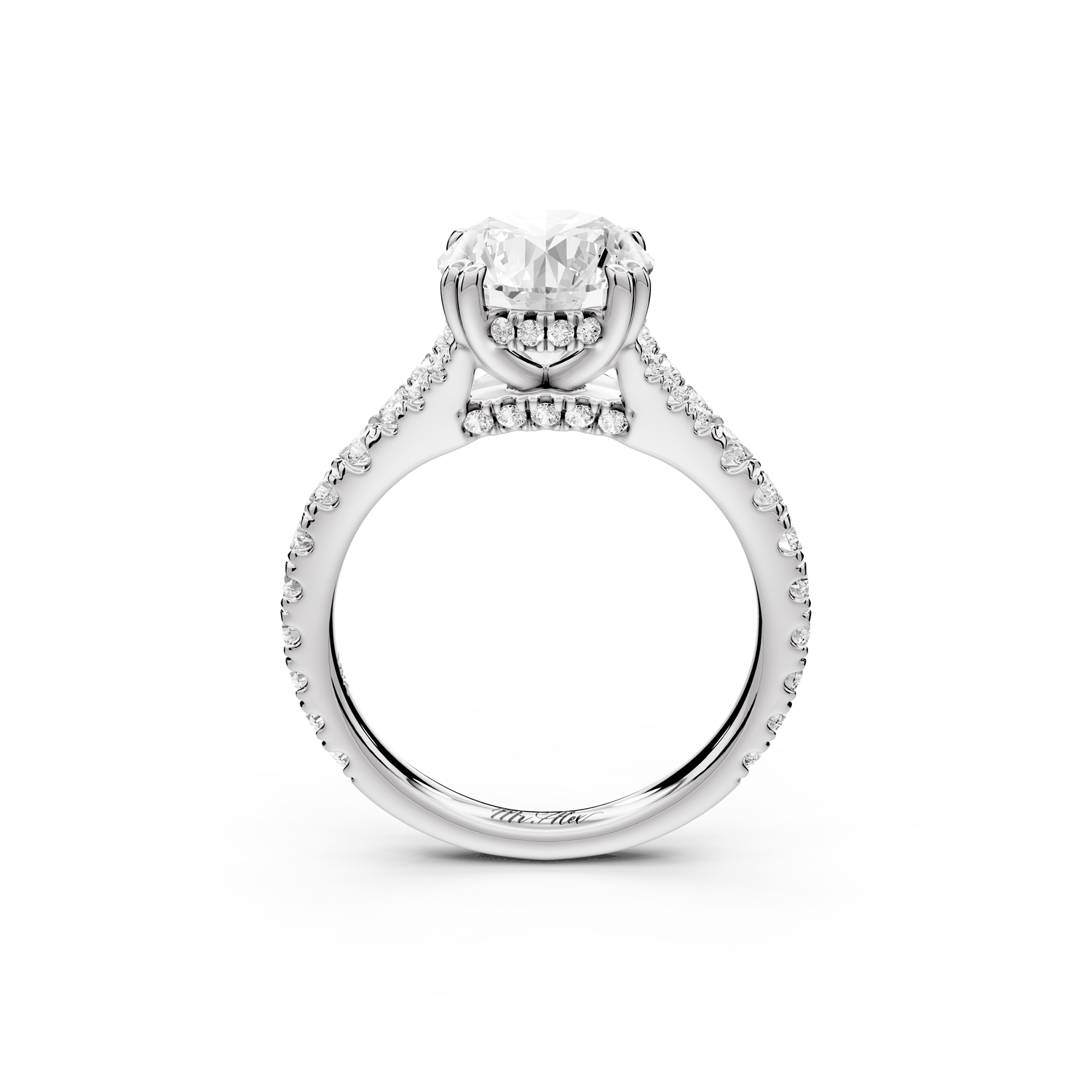Rosalie - 2ct 14k white gold round Pavé Cathedral Hidden Halo with Diamond Bridge split shank Engagement Ring